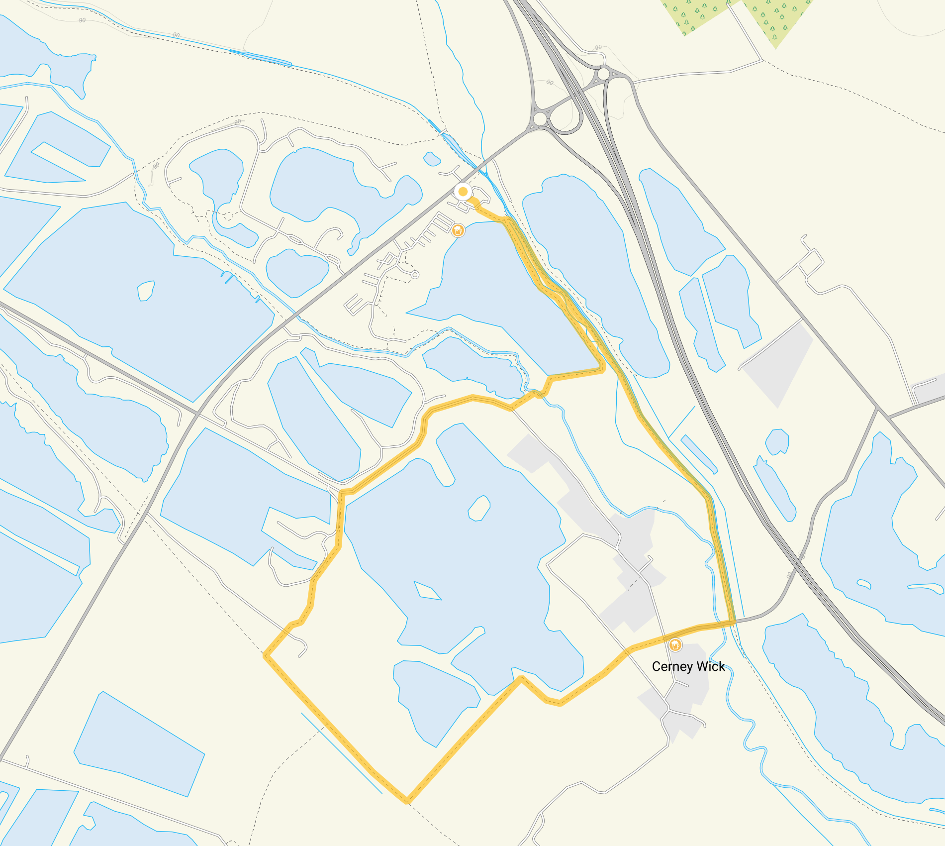 Route map for Cerney Wick Lake Walk, a 2.75 mile circular walk in Gloucestershire
