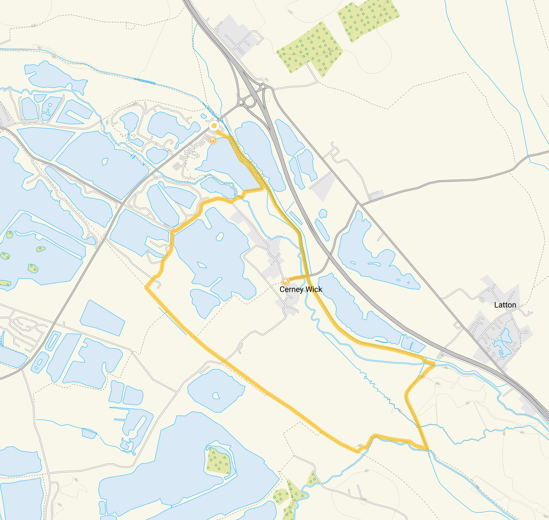 Route map for Cerney Wick Adventure Walk, a 4.75 mile circular walk in Gloucestershire