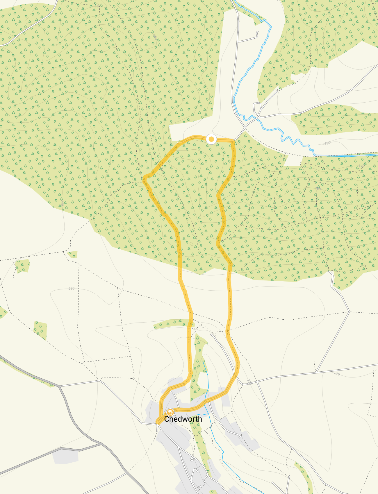 Route map for Chedworth Walk 1, a 2.25 mile circular walk in Gloucestershire