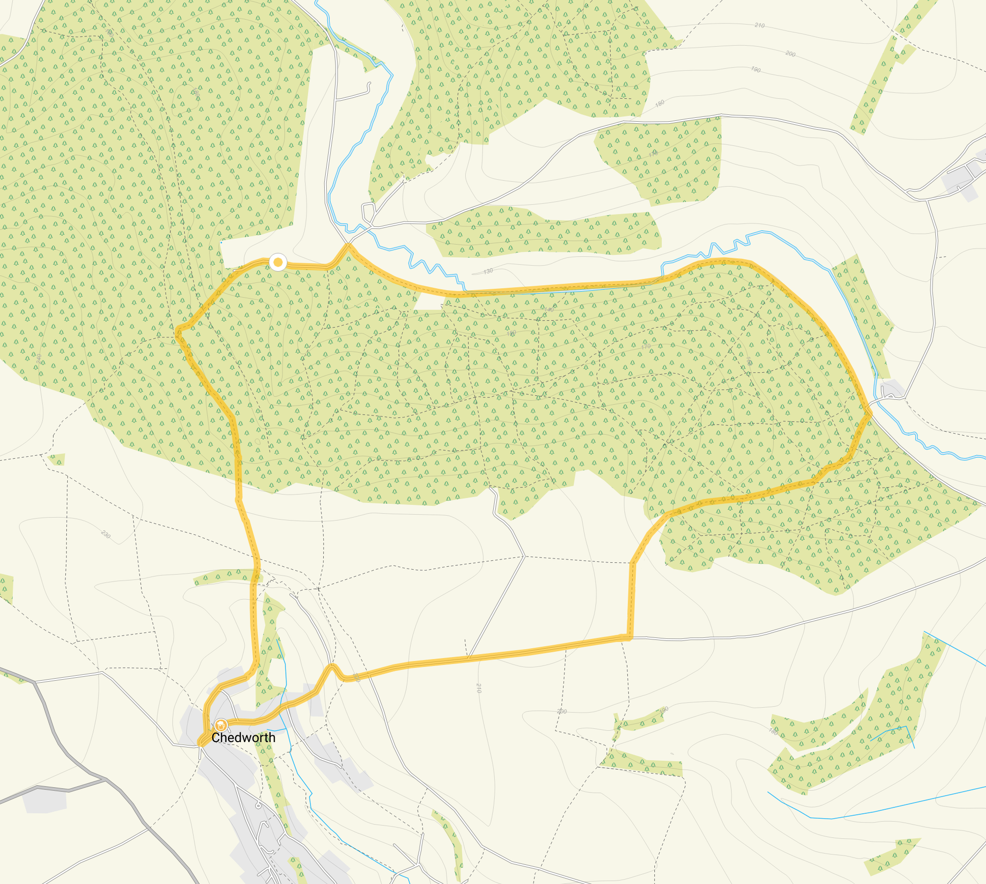 Route map for Chedworth Walk 2, a 4 mile circular walk in Gloucestershire