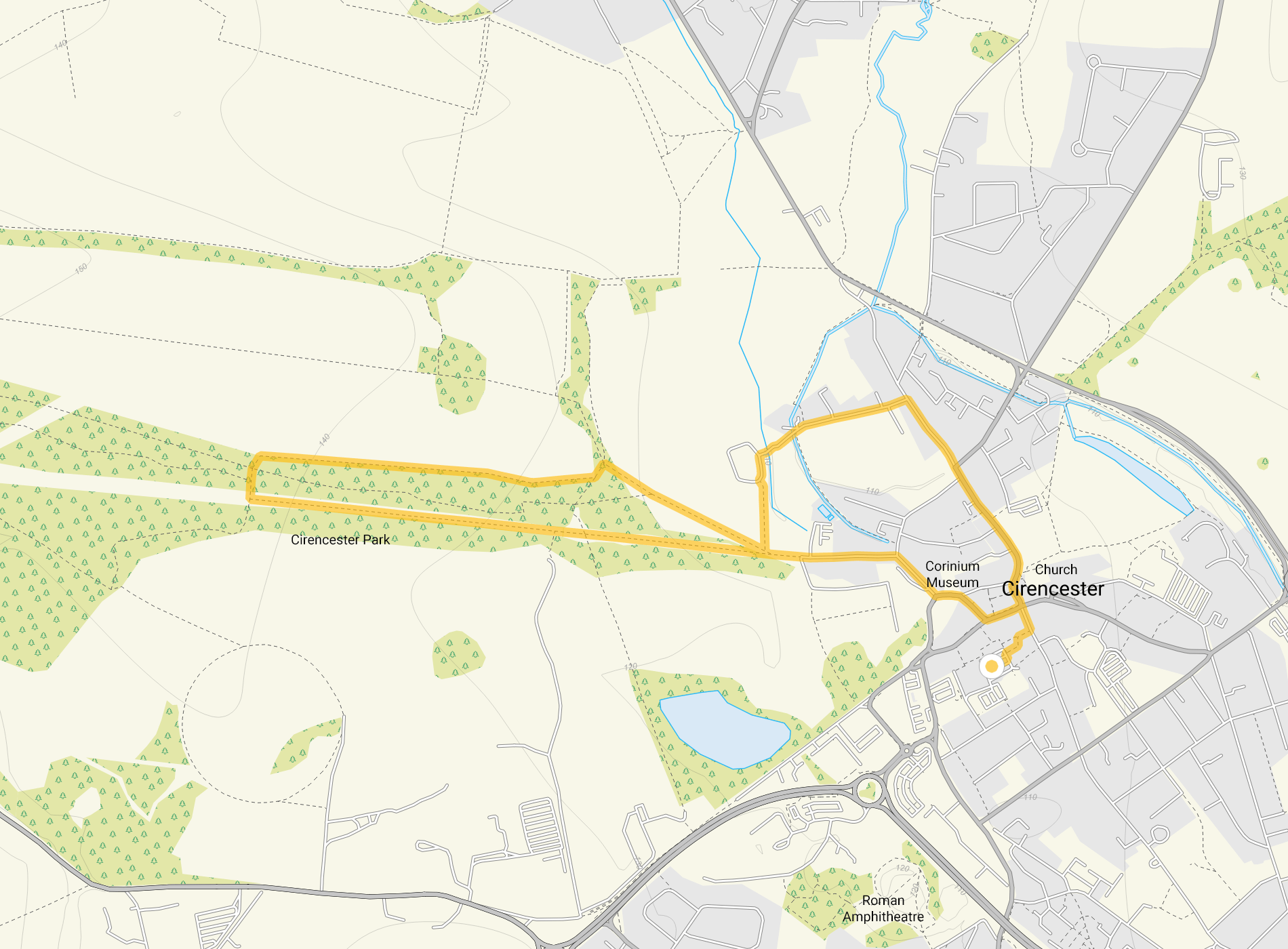 Route map for Cirencester Walk, a 2.75 mile circular walk in Gloucestershire