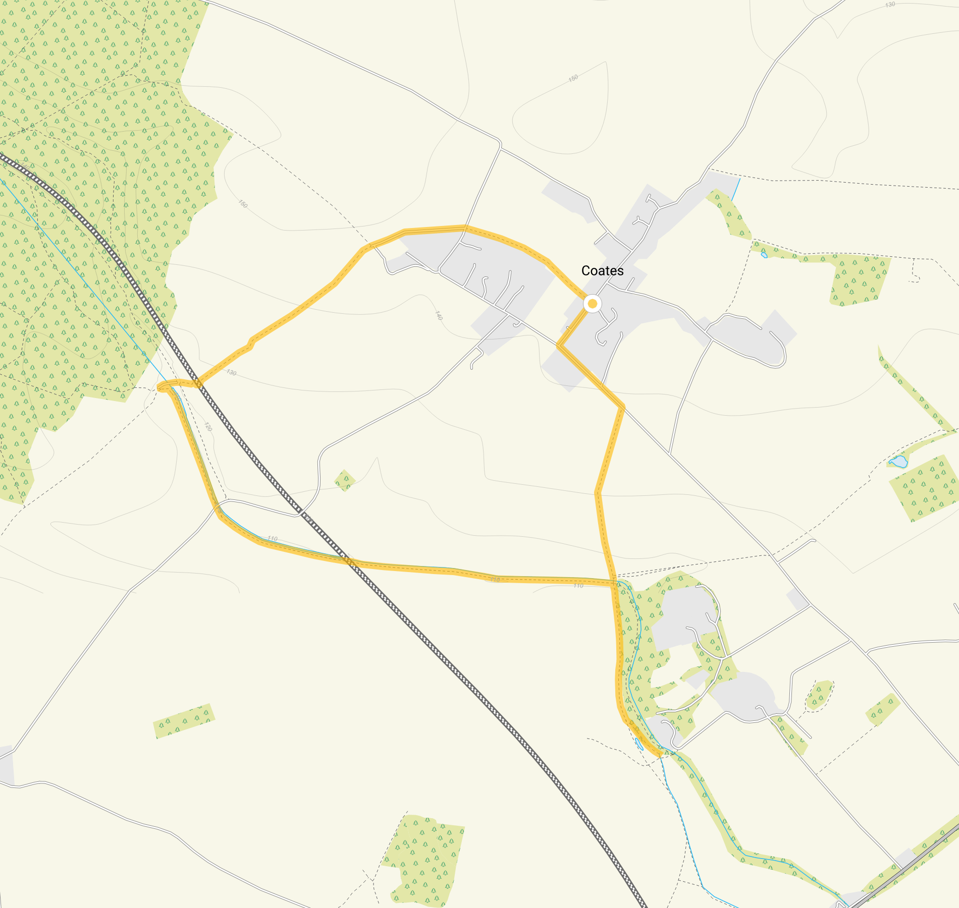 Route map for Coates Walk, a 3.25 mile circular walk in Gloucestershire