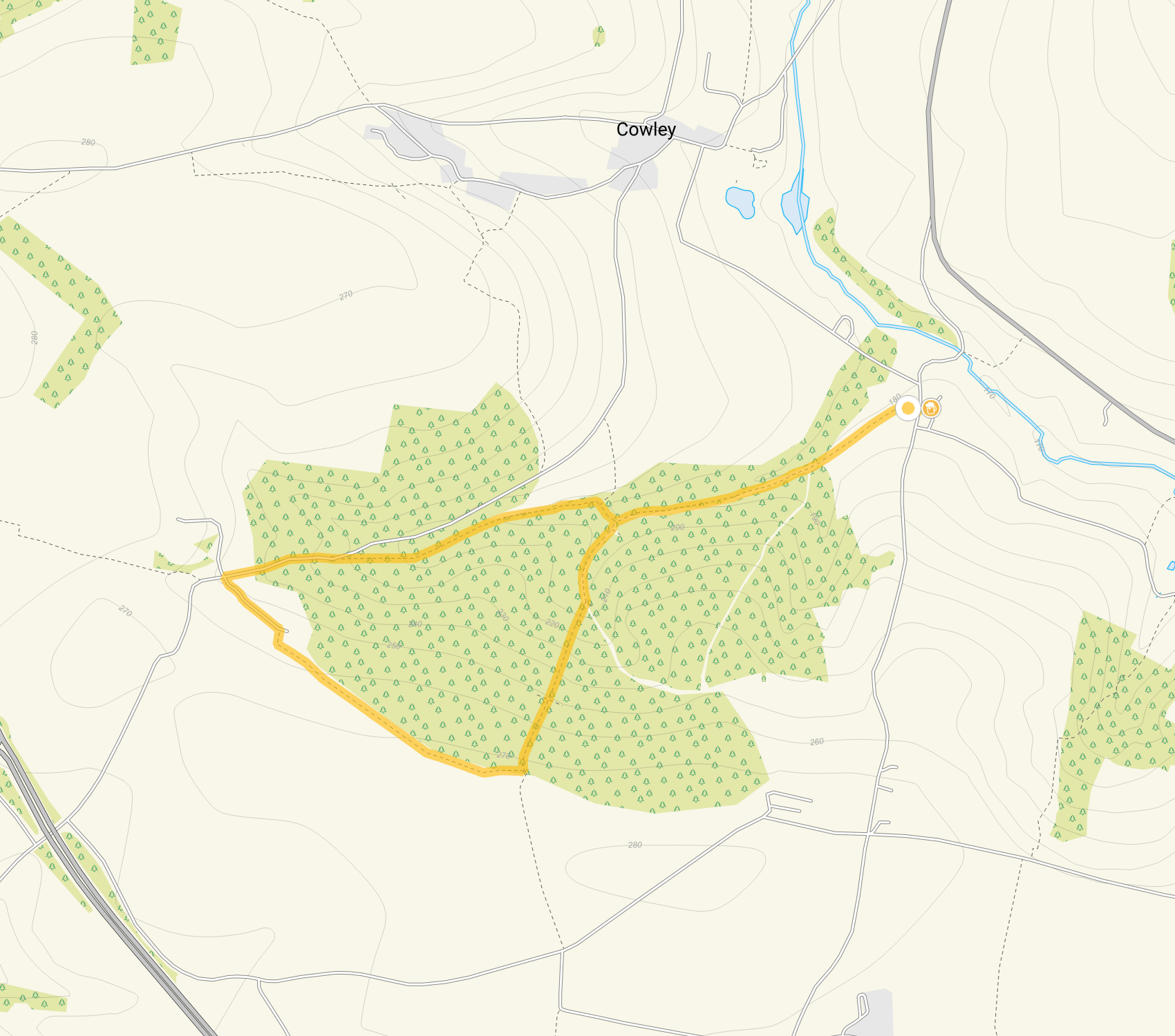 Route map for Cockleford Walk, a 2.25 mile circular walk in Gloucestershire
