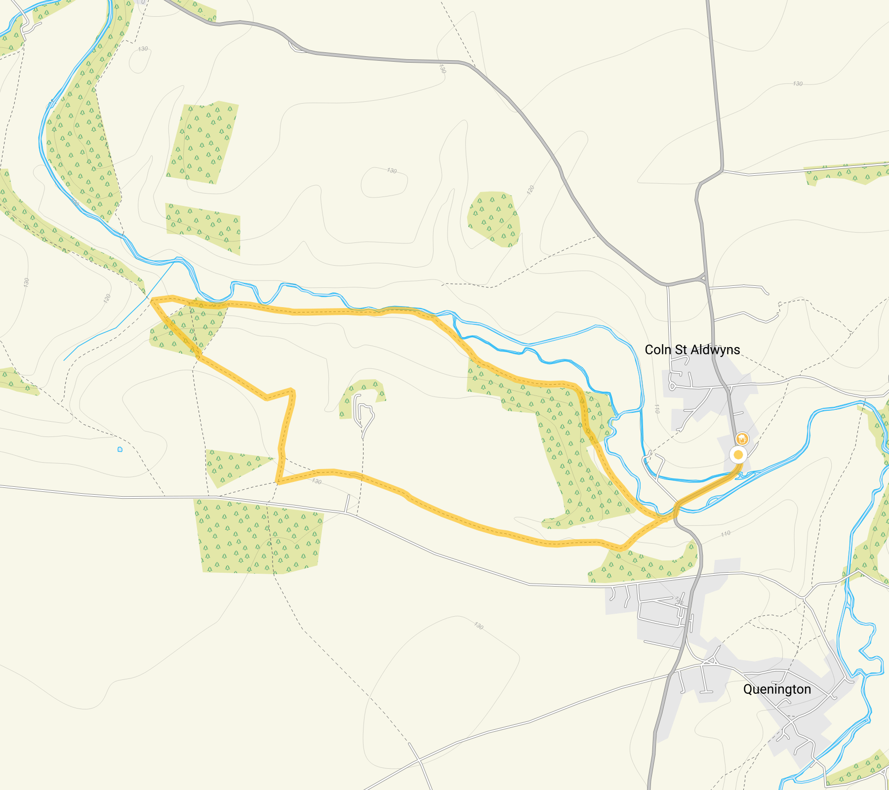 Route map for Coln St Aldwyns Walk, a 3 mile circular walk in Gloucestershire
