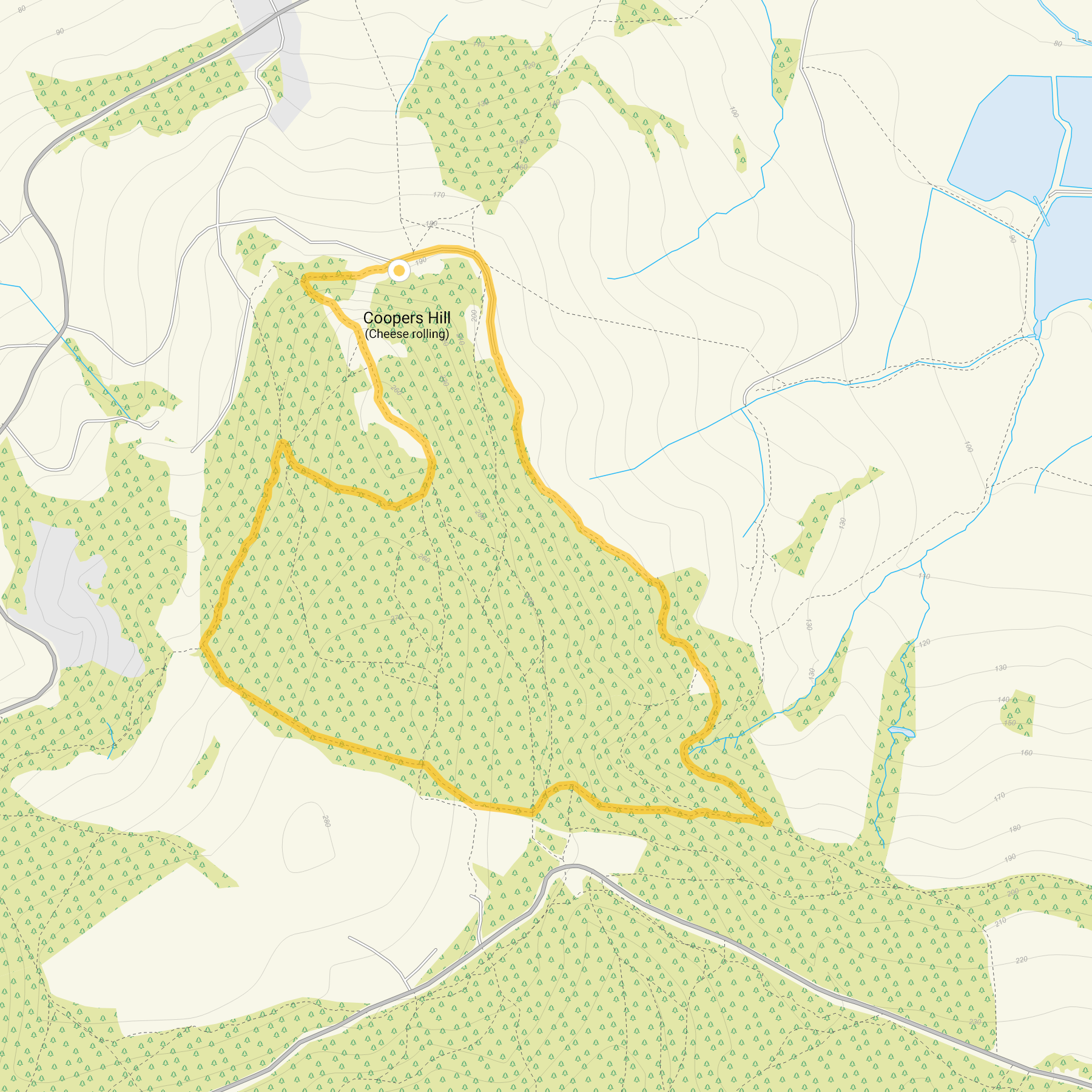 Route map for Coopers Hill Walk - The Cheese Rolling Hill, Gloucestershire
