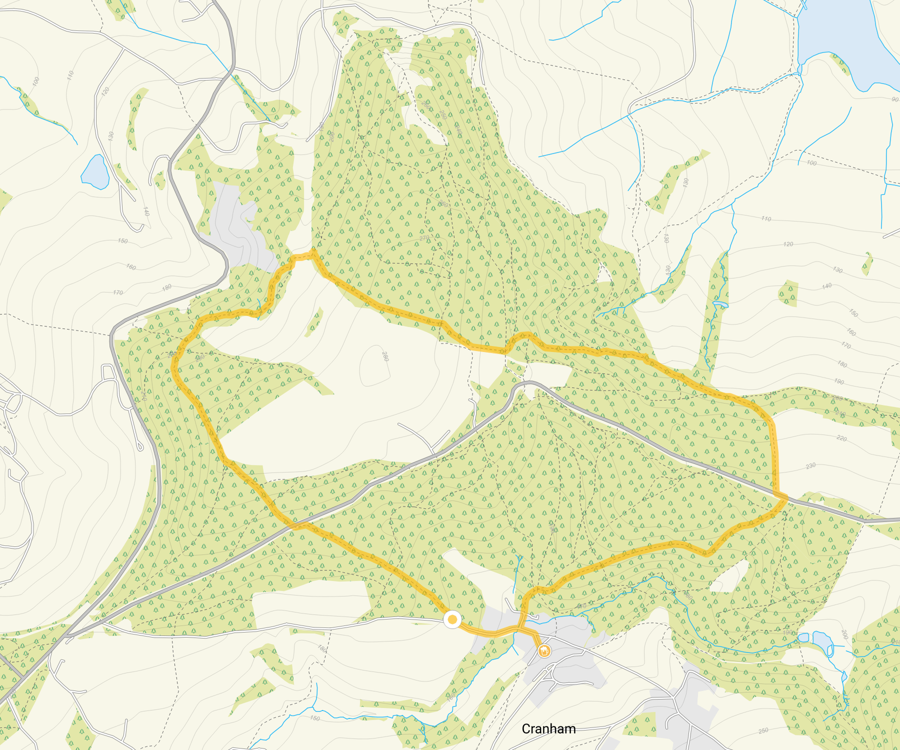 Route map for Cranham & Buckholt Wood Walk, a 3 mile circular walk in Gloucestershire