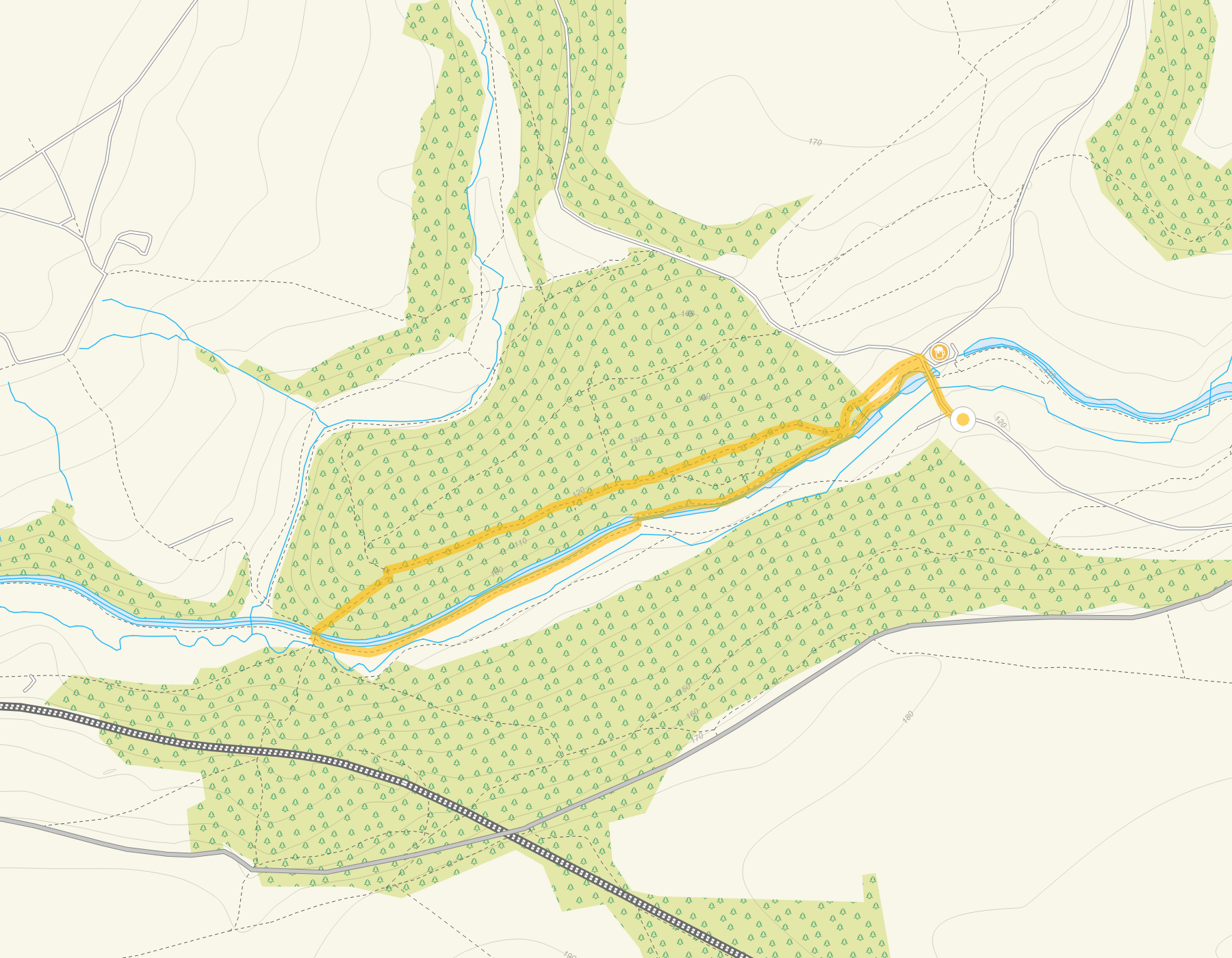 Route map for Daneway Walk, a 1.5 mile circular walk in Gloucestershire