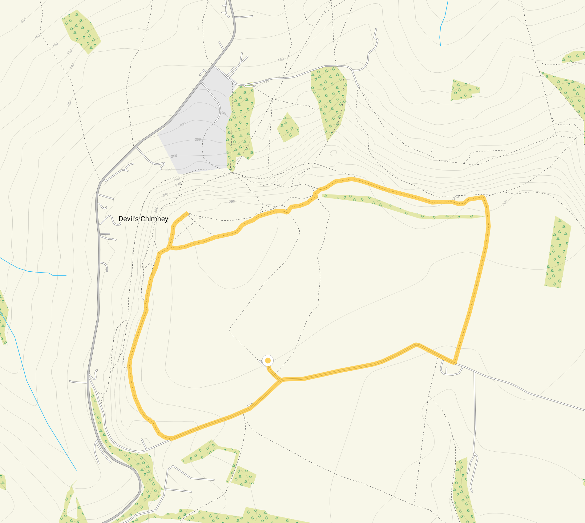 Route map for Devils Chimney Walk, a 2.25 mile circular walk in Gloucestershire