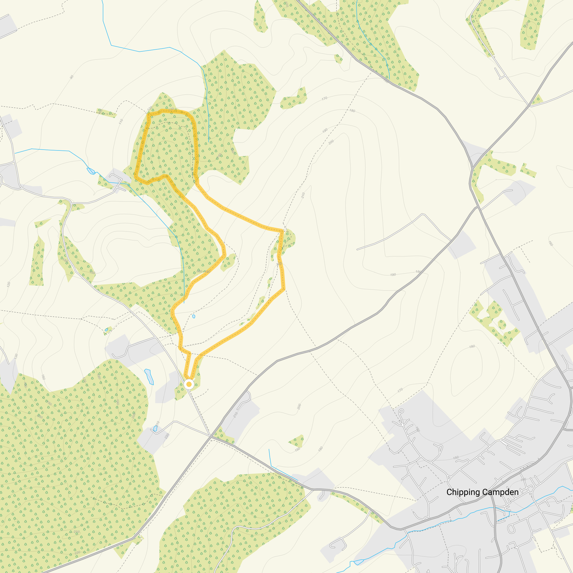 Route map for Dovers Hill Walk, a 2.25 mile circular walk in Gloucestershire