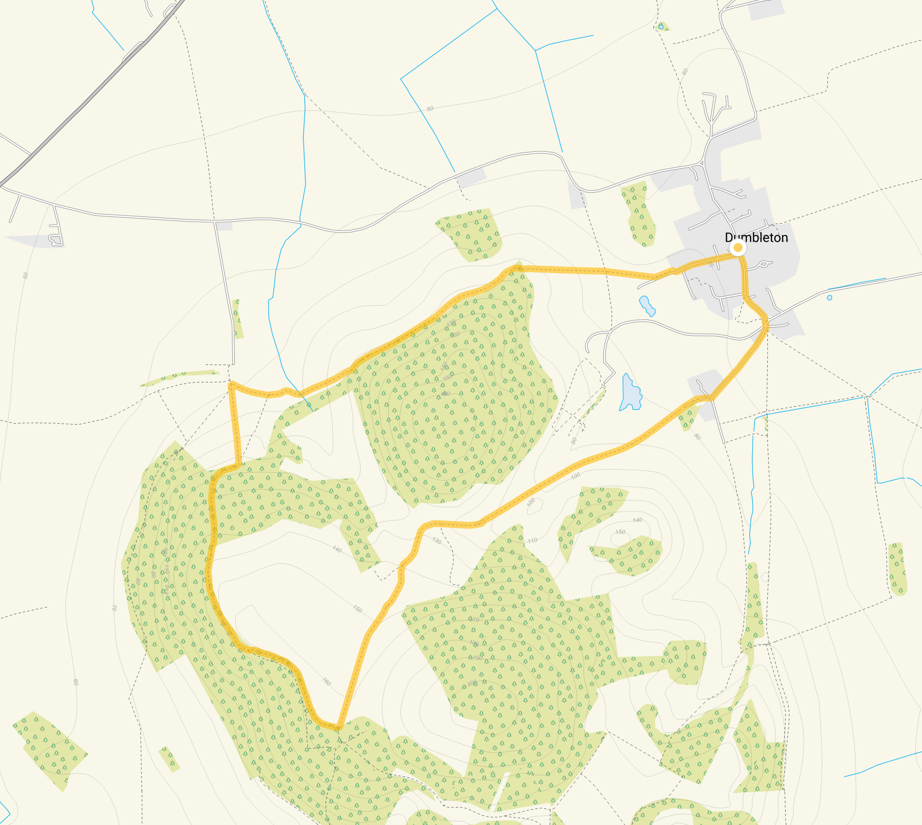 Route map for Dumbleton Walk, a 3.25 mile circular walk in Gloucestershire