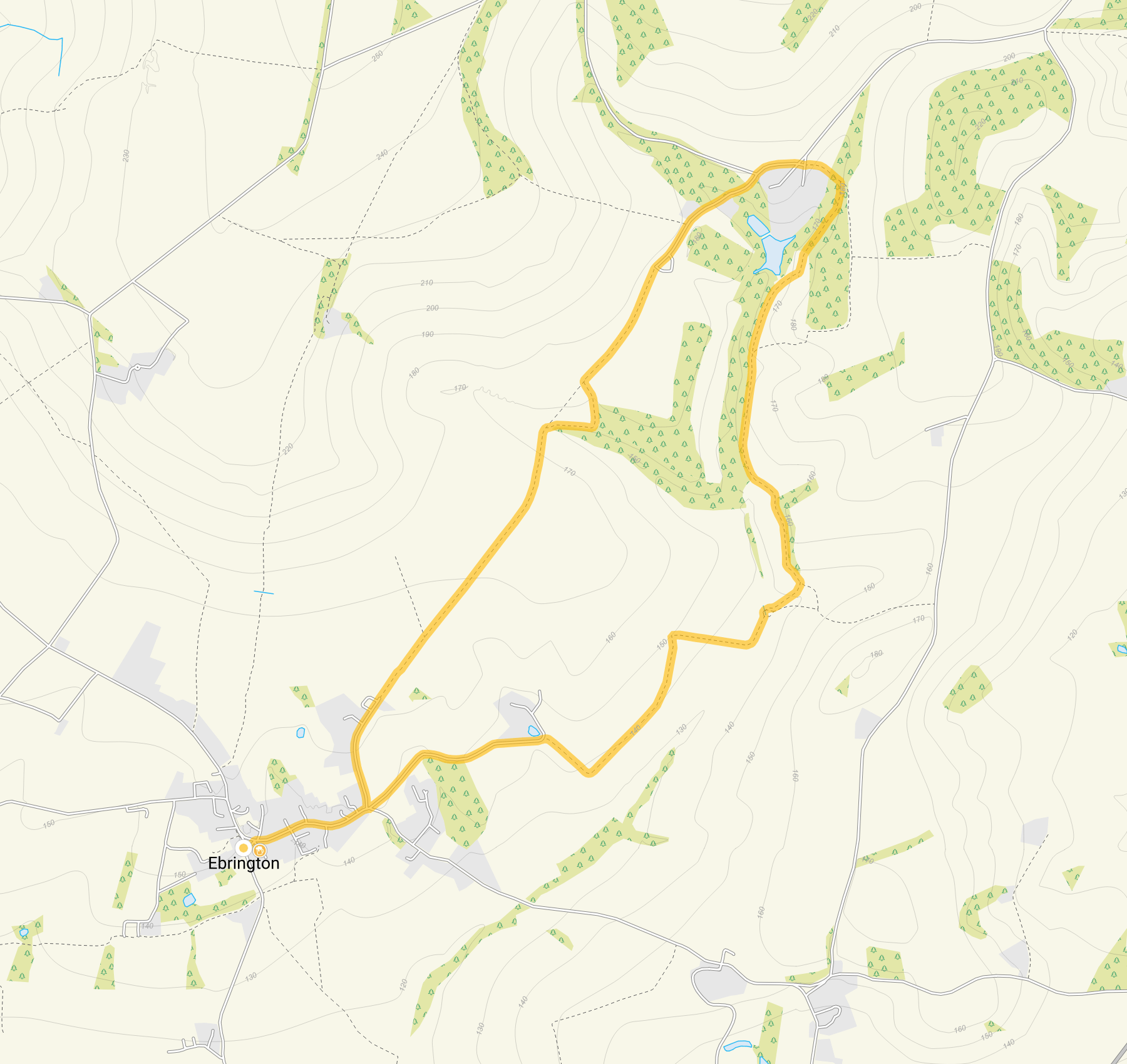 Route map for Ebrington Walk, a 3.75 mile circular walk in Gloucestershire