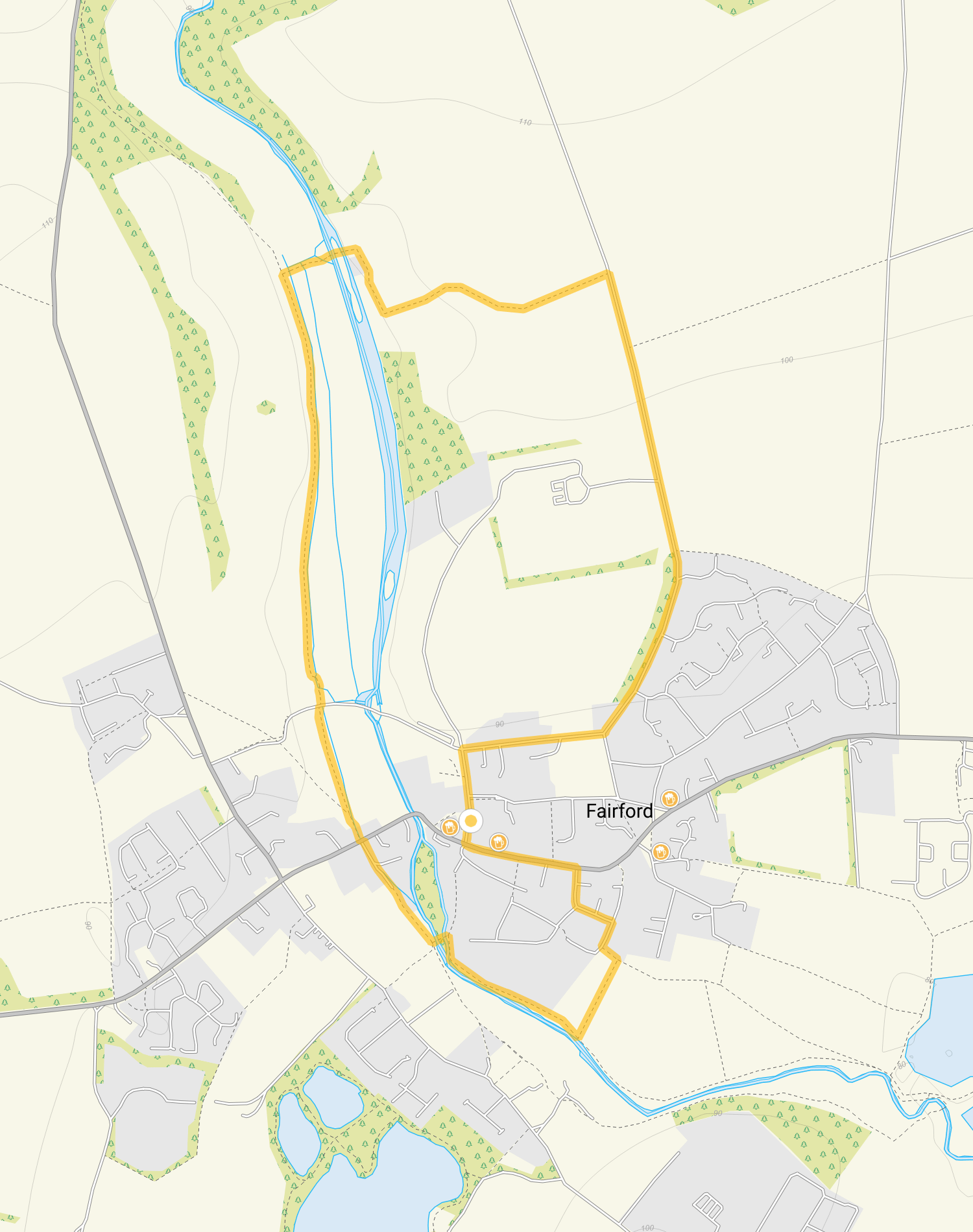 Route map for Fairford Experience Walk, a 3.25 mile circular walk in Gloucestershire