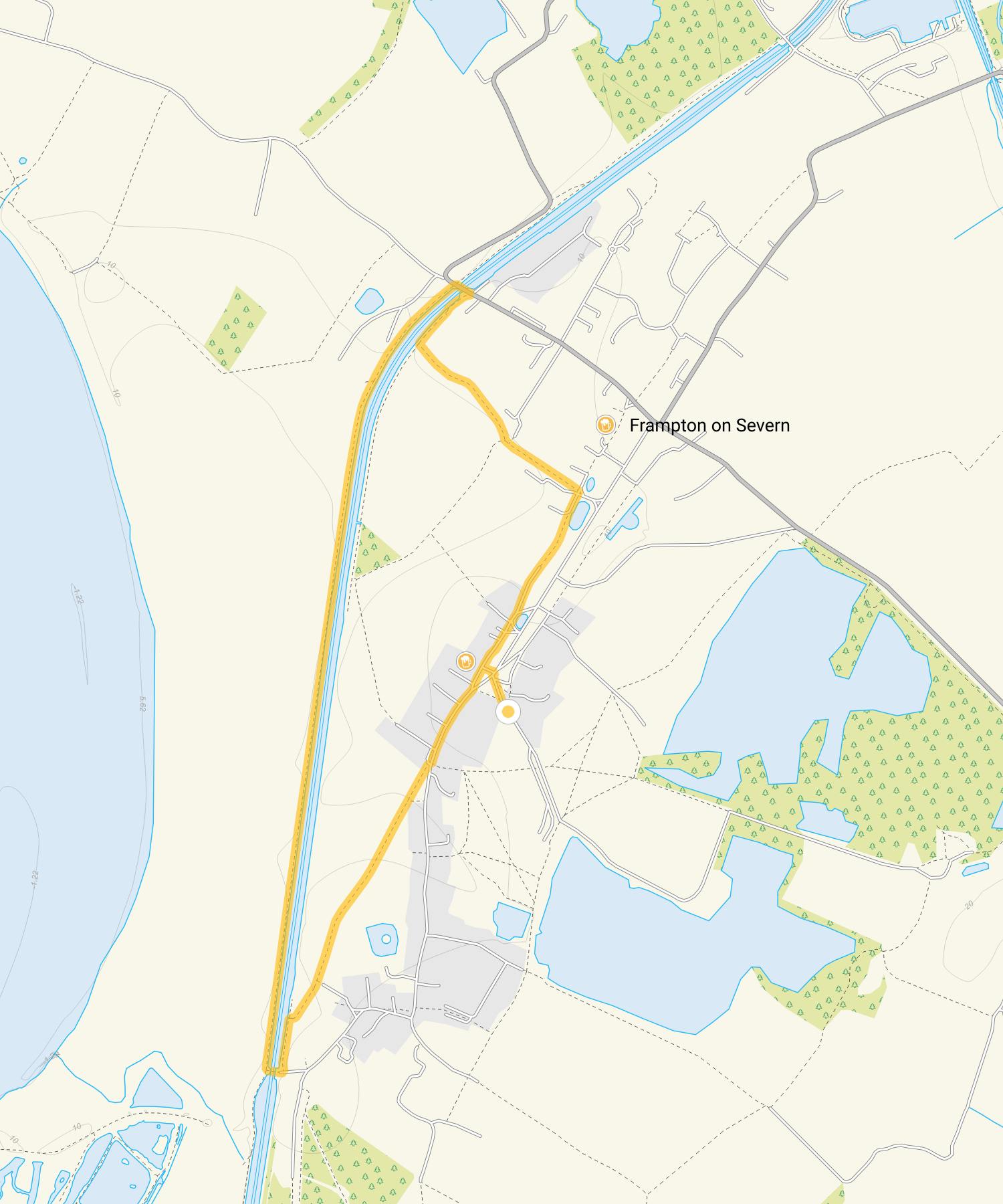 Route map for Frampton-on-Severn Walk 2, a 2.5 mile circular walk in Gloucestershire