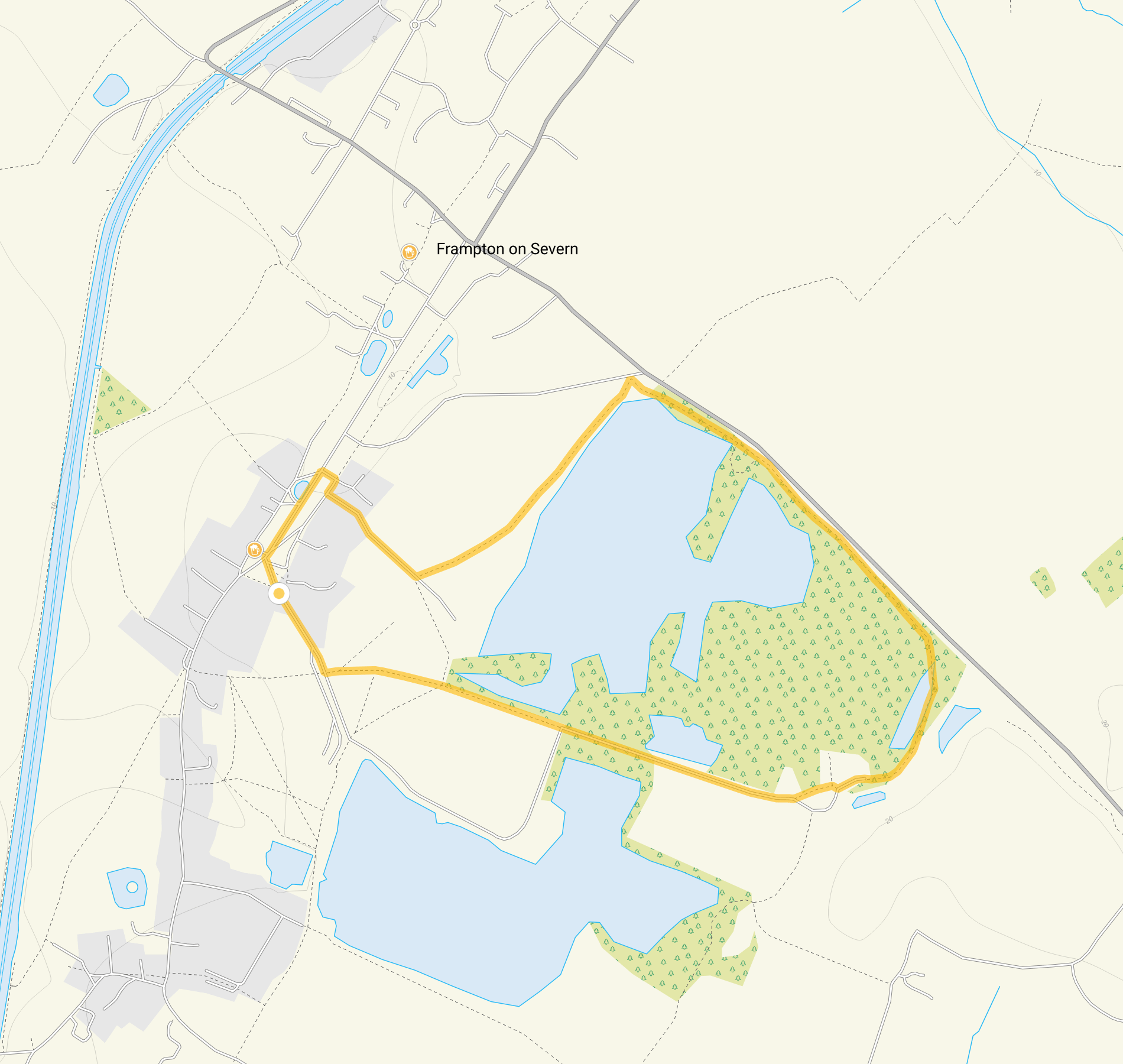 Route map for Frampton Court Lake, a 2 mile circular walk in Gloucestershire