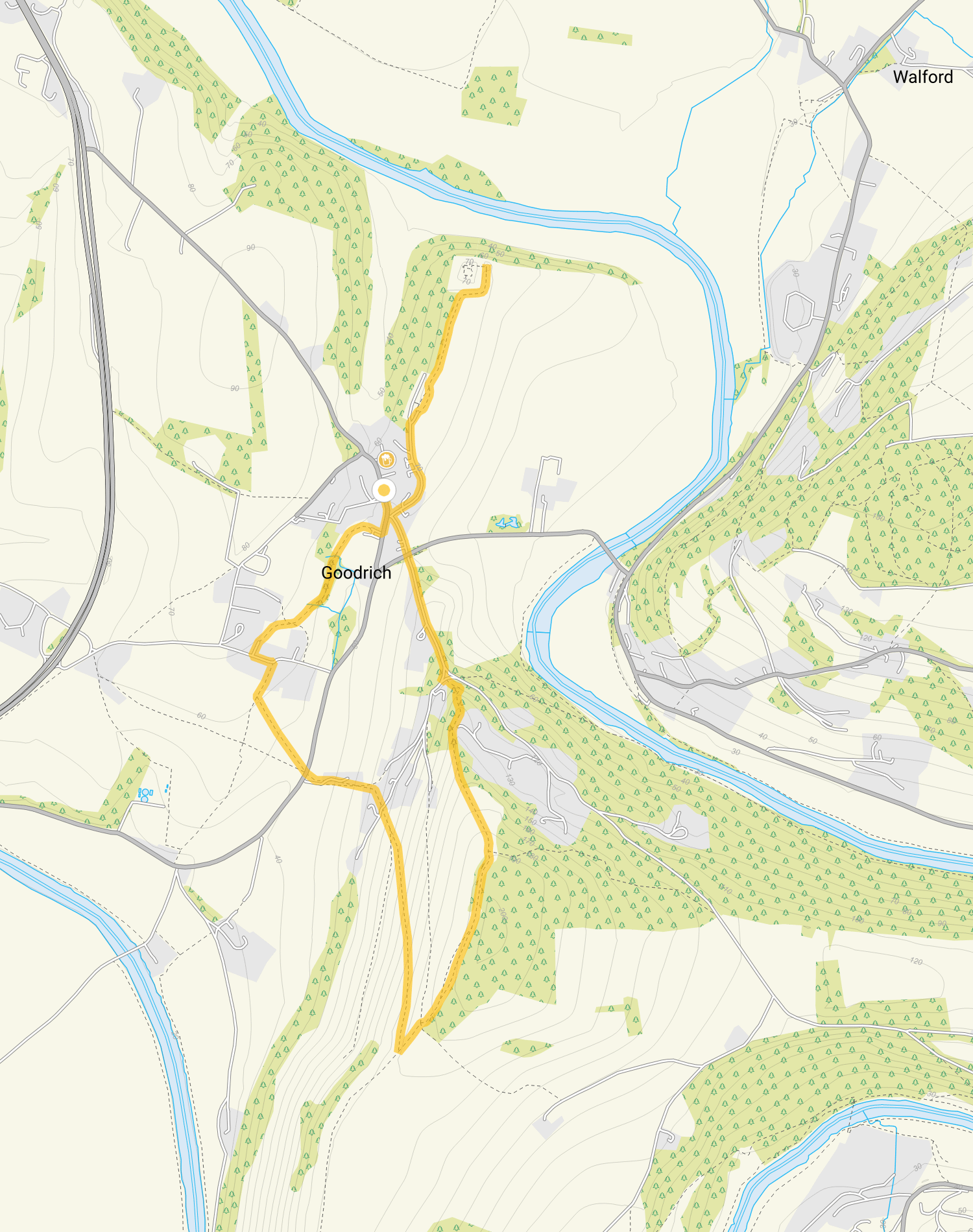 Route map for Goodrich Walk, a 2.5 mile circular walk in Gloucestershire