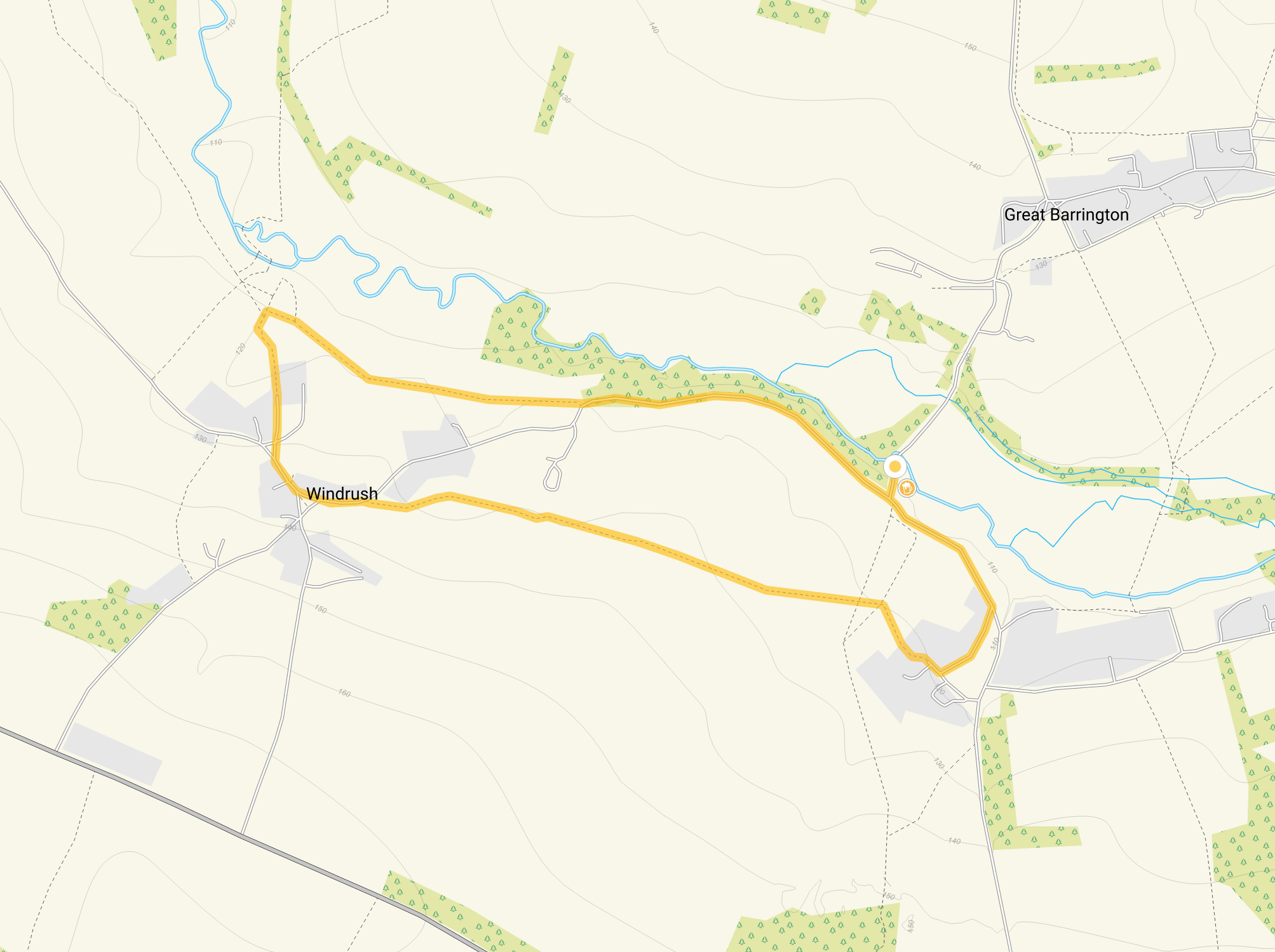Route map for Great Barrington Walk, a 2.25 mile circular walk in Gloucestershire