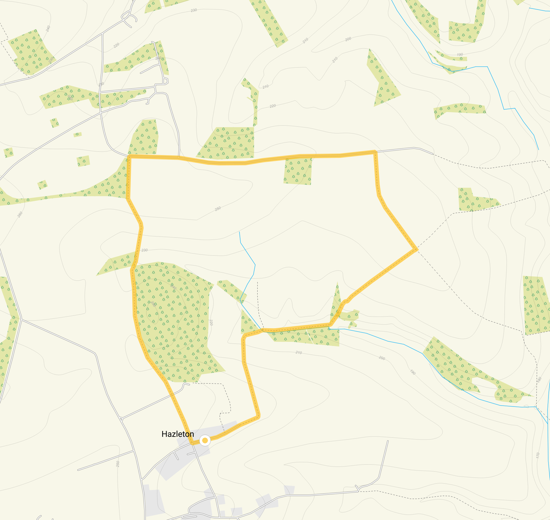 Route map for Hazleton Walk 1, a 3 mile circular walk in Gloucestershire