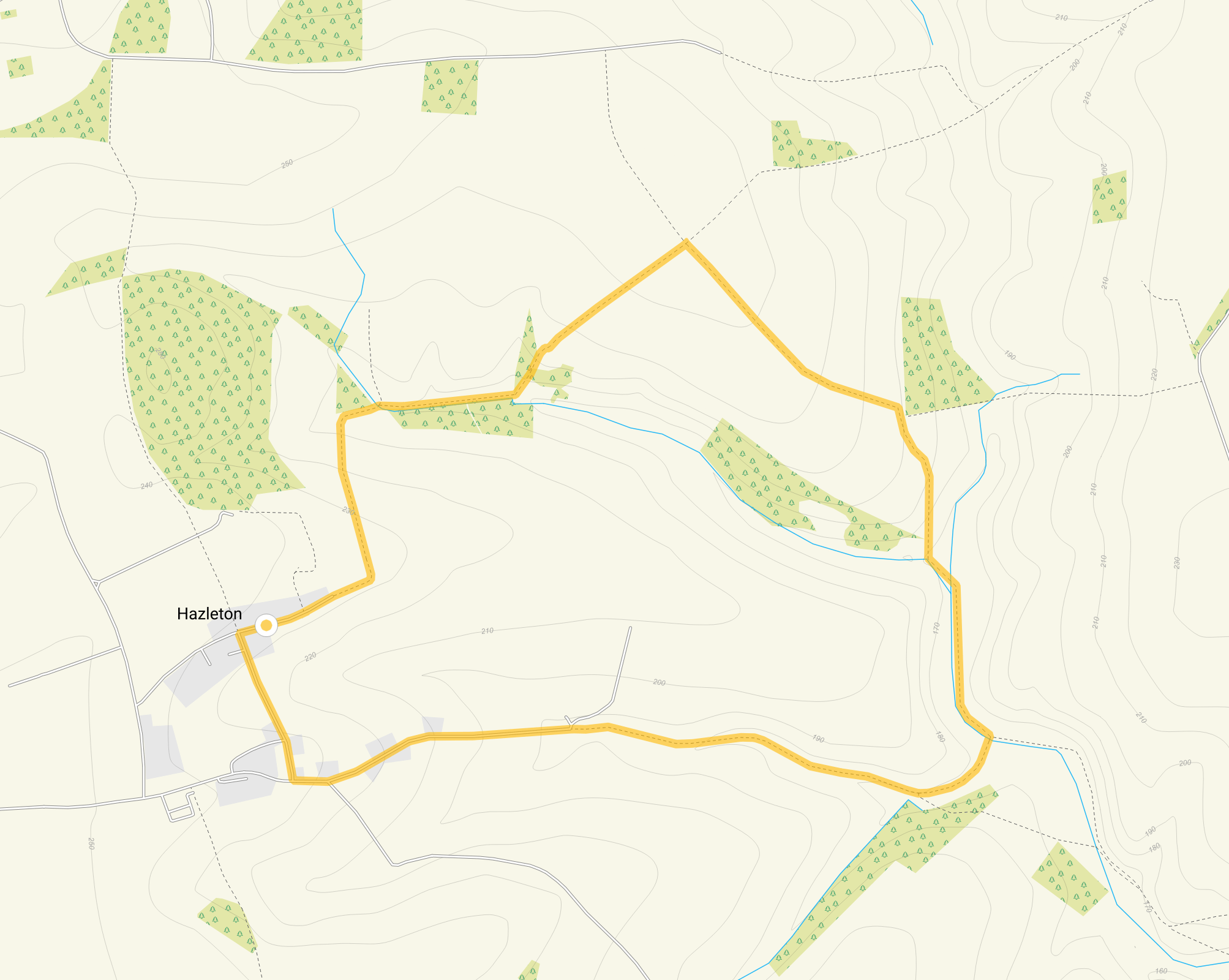 Route map for Hazleton Walk 2, a 3.5 mile circular walk in Gloucestershire