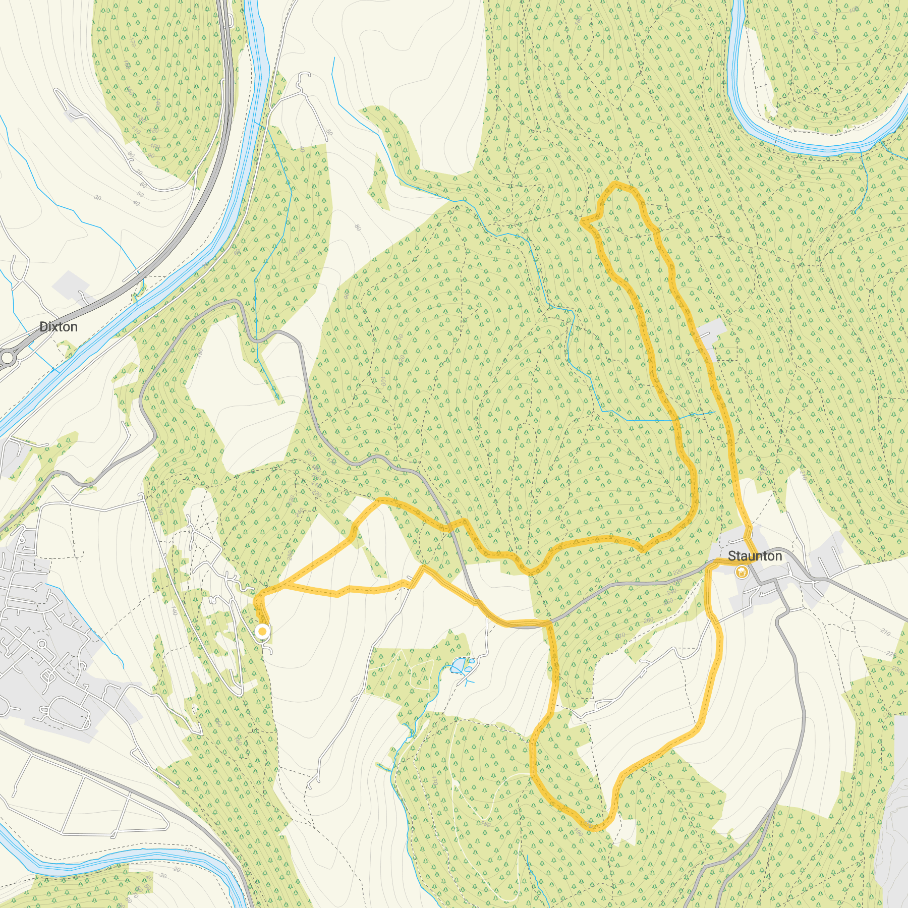 Route map for The Kymin Walk 2, a 6 mile circular walk in Gloucestershire