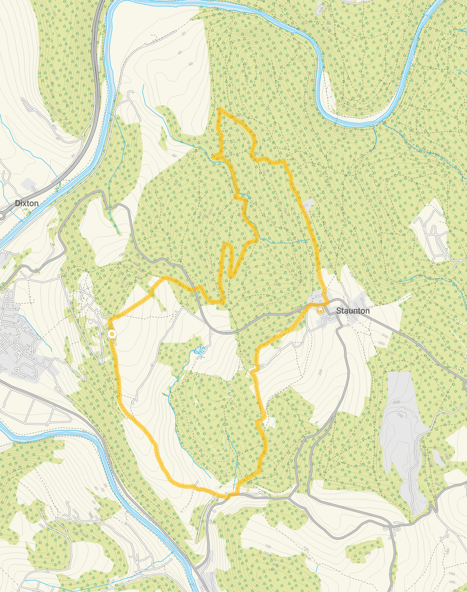 Route map for The Kymin Walk 3, a 7.25 mile circular walk in Gloucestershire