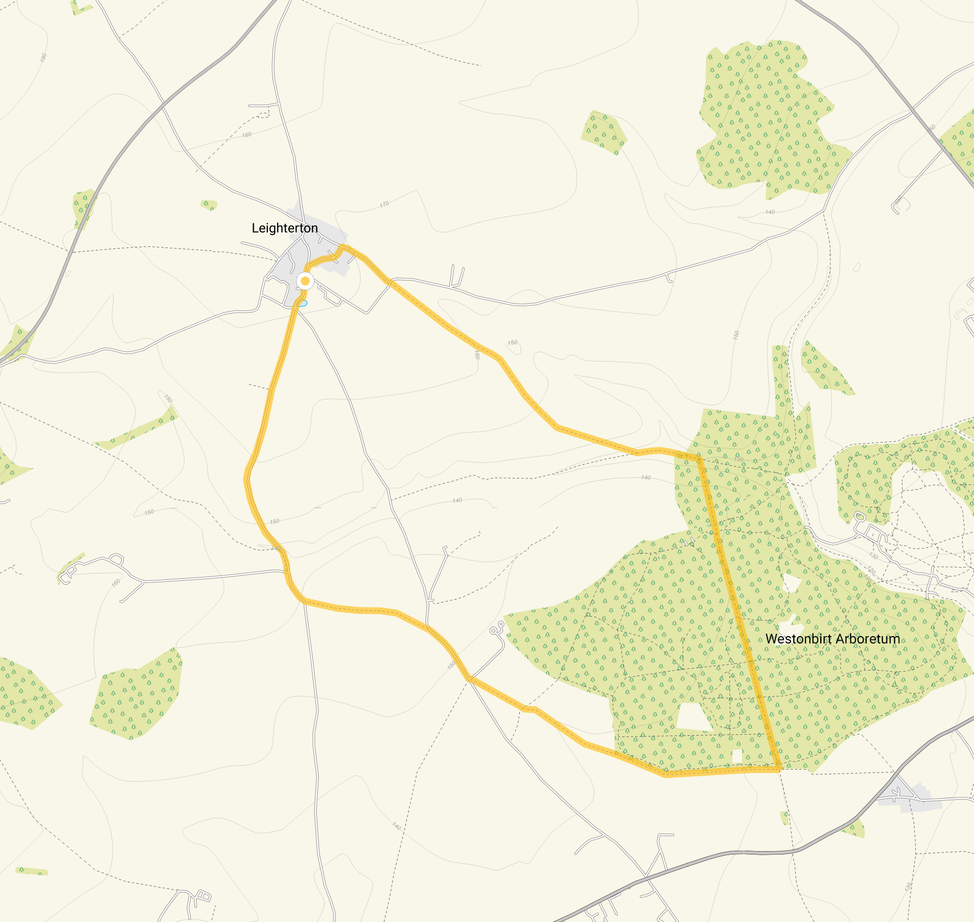 Route map for Leighterton Walk, a 4.5 mile circular walk in Gloucestershire