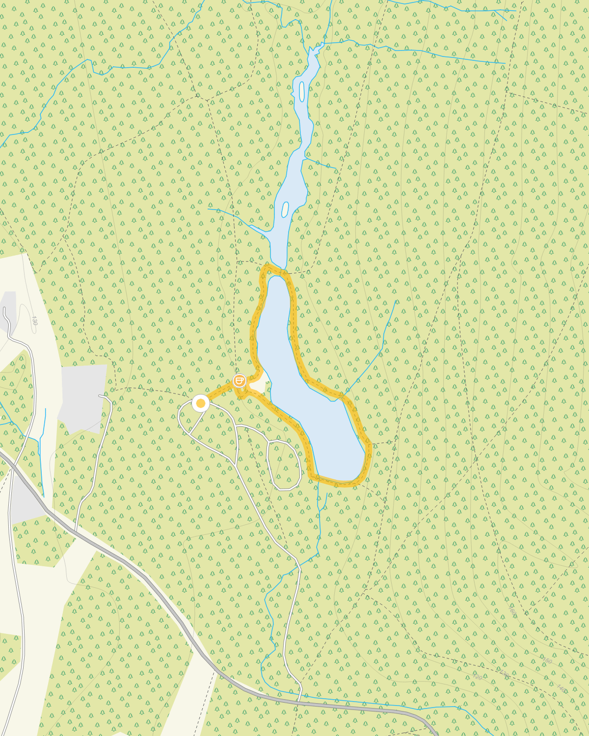Route map for Mallards Pike Walk 1, a 0.5 mile circular walk in Gloucestershire