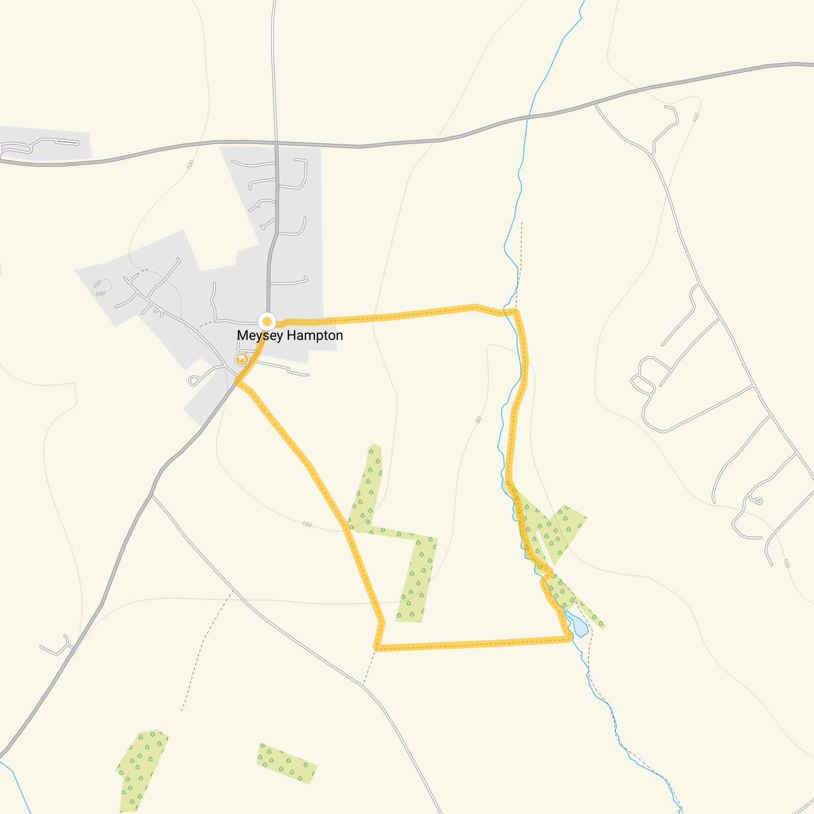 Route map for Meysey Hampton Walk, a 1.75 mile circular walk in Gloucestershire