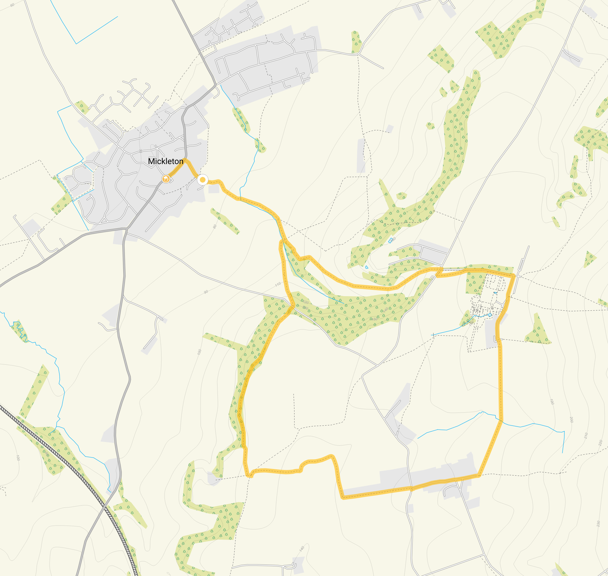 Route map for Mickleton Short Route, a 3.75 mile circular walk in Gloucestershire