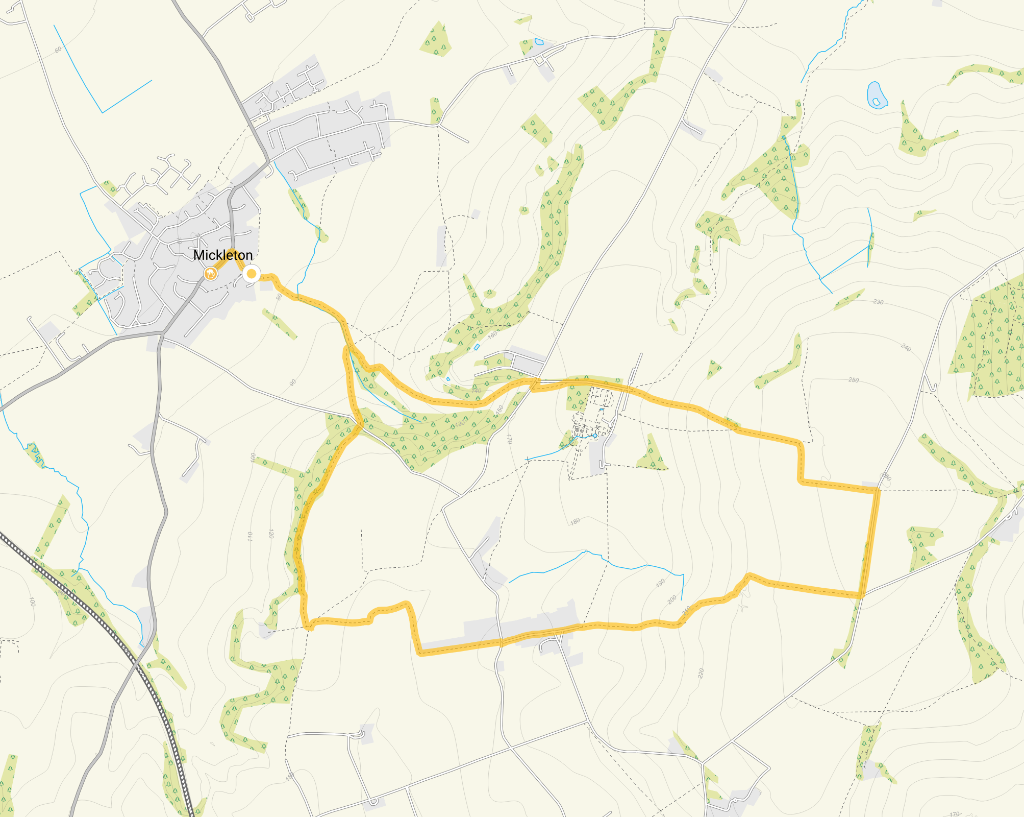 Route map for Mickleton Long Route, a 5 mile circular walk in Gloucestershire