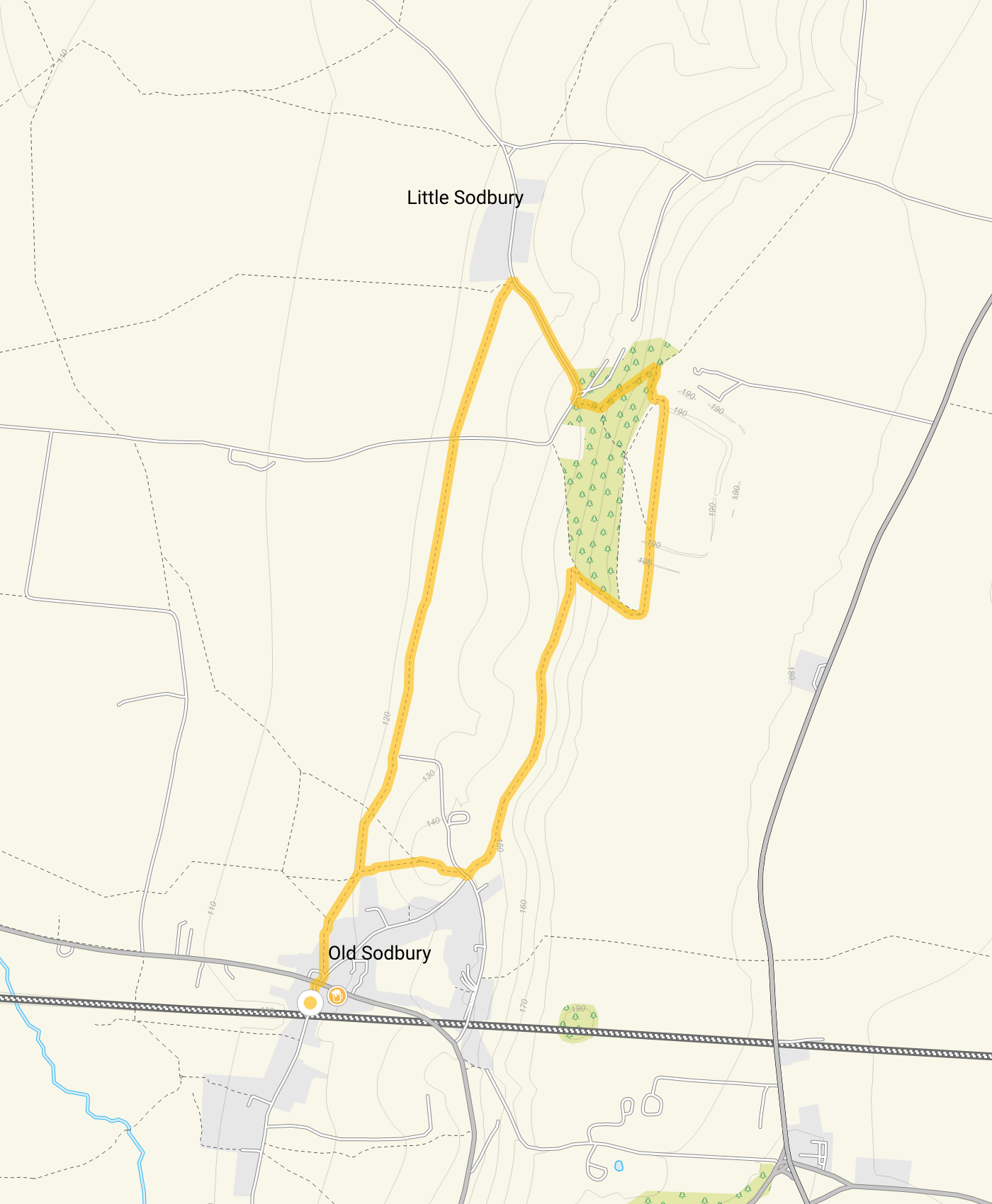 Route map for Old Sodbury Walk, a 2.5 mile circular walk in Gloucestershire
