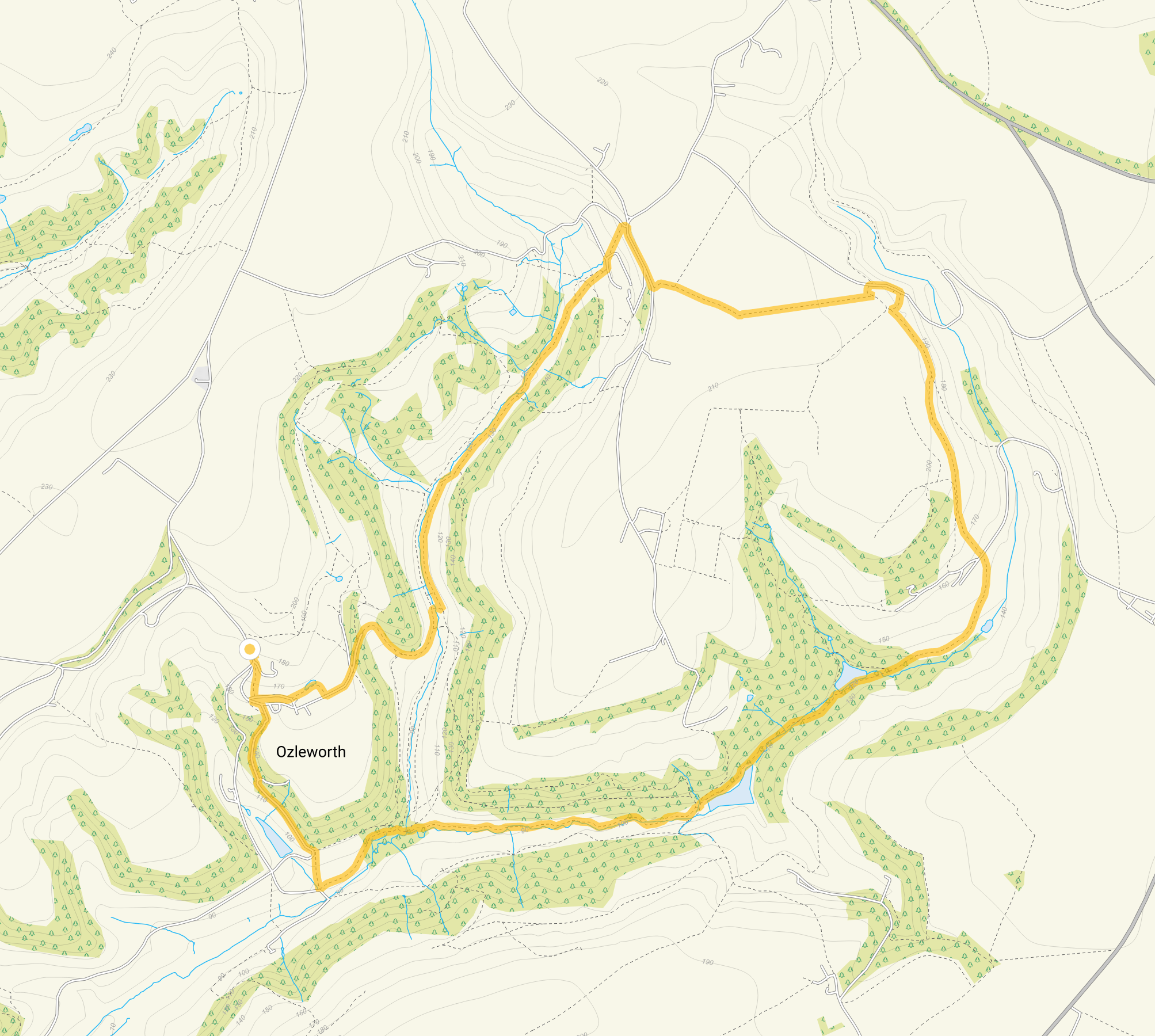 Route map for Ozleworth Walk 2, a 5.75 mile circular walk in Gloucestershire
