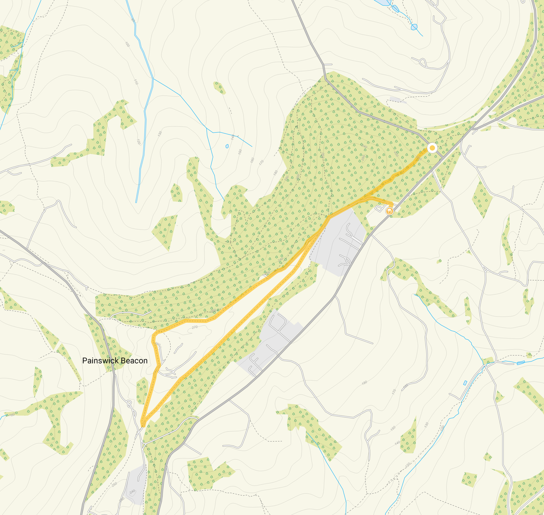 Route map for Painswick Beacon Circular Walk and Viewpoint, Gloucestershire