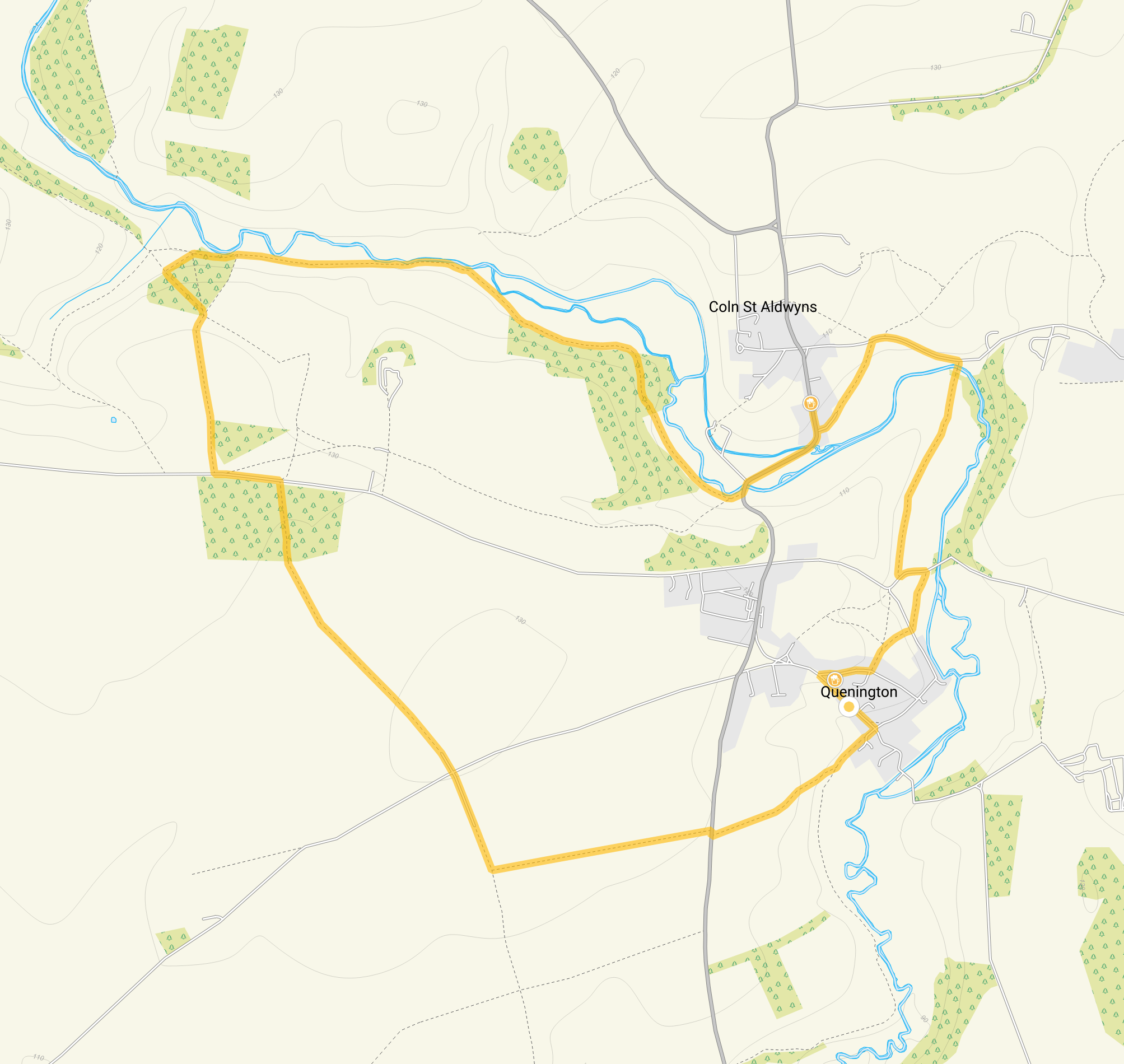 Route map for Quenington Walk, a 5.25 mile circular walk in Gloucestershire