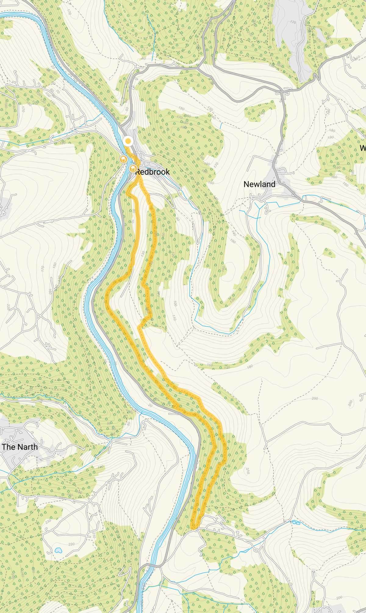 Route map for Redbrook and Offa’s Dyke Path, a 6.75 mile circular walk in Gloucestershire