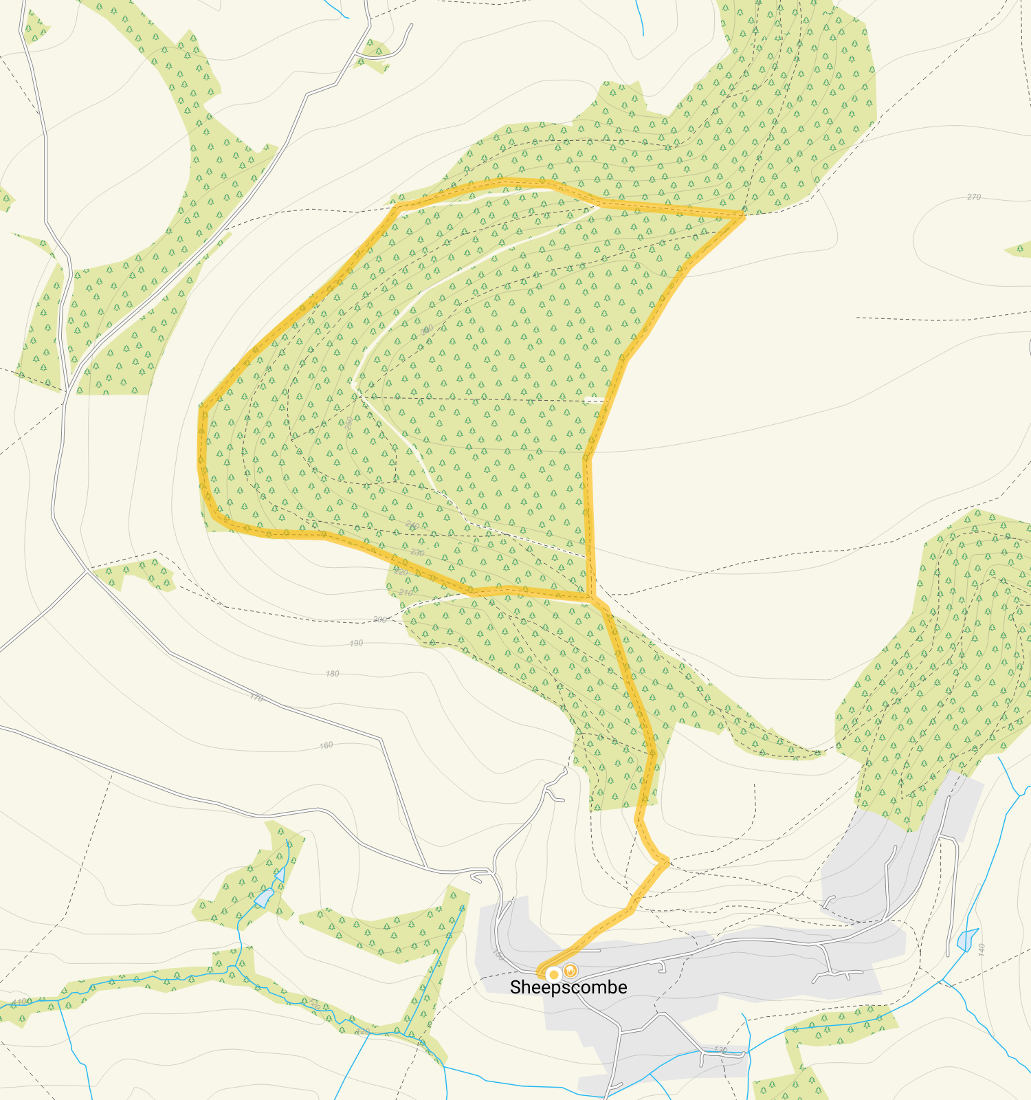 Route map for Sheepscombe Walk 1, a 2.5 mile circular walk in Gloucestershire
