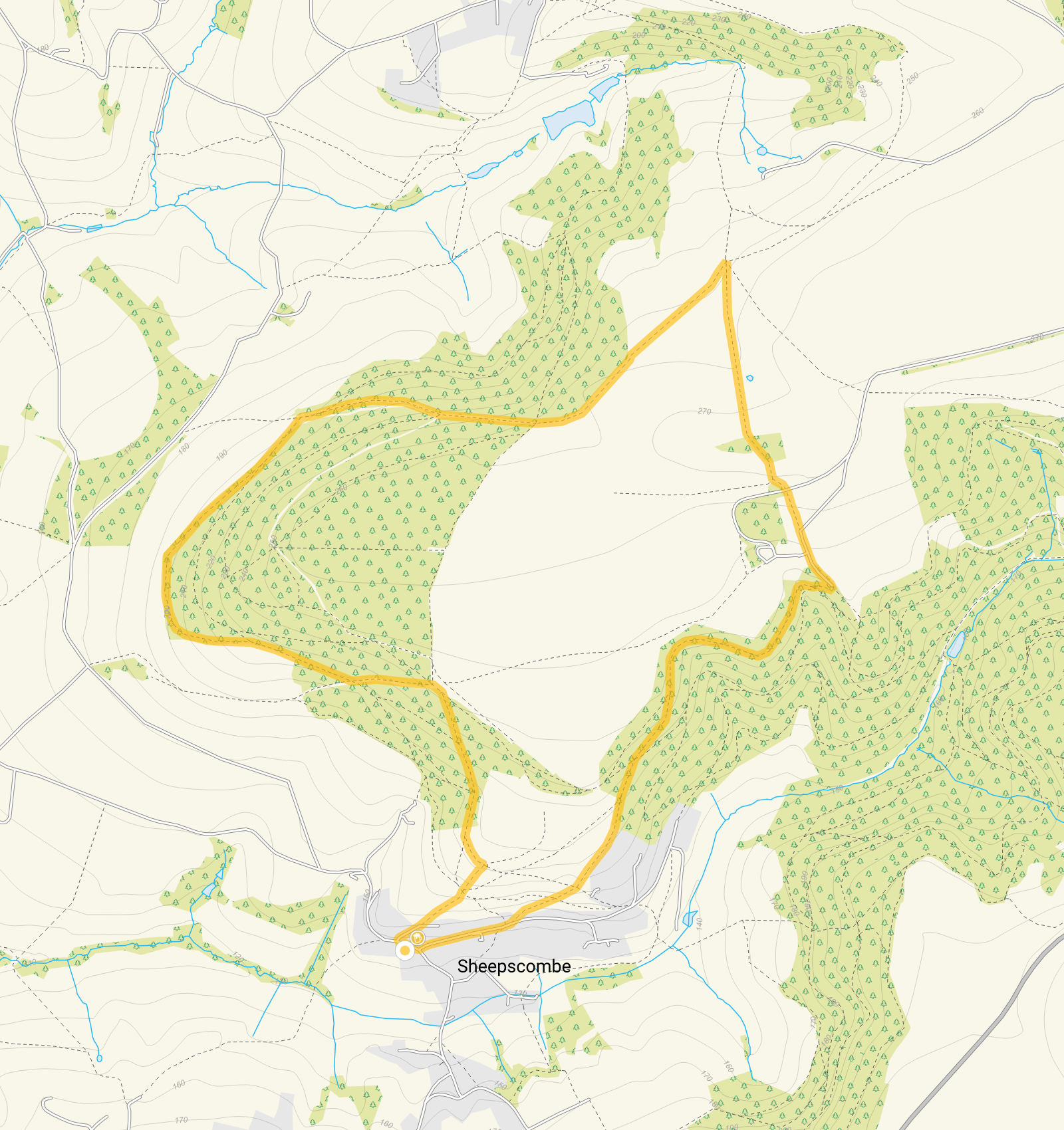 Route map for Sheepscombe Walk 2, a 3.25 mile circular walk in Gloucestershire