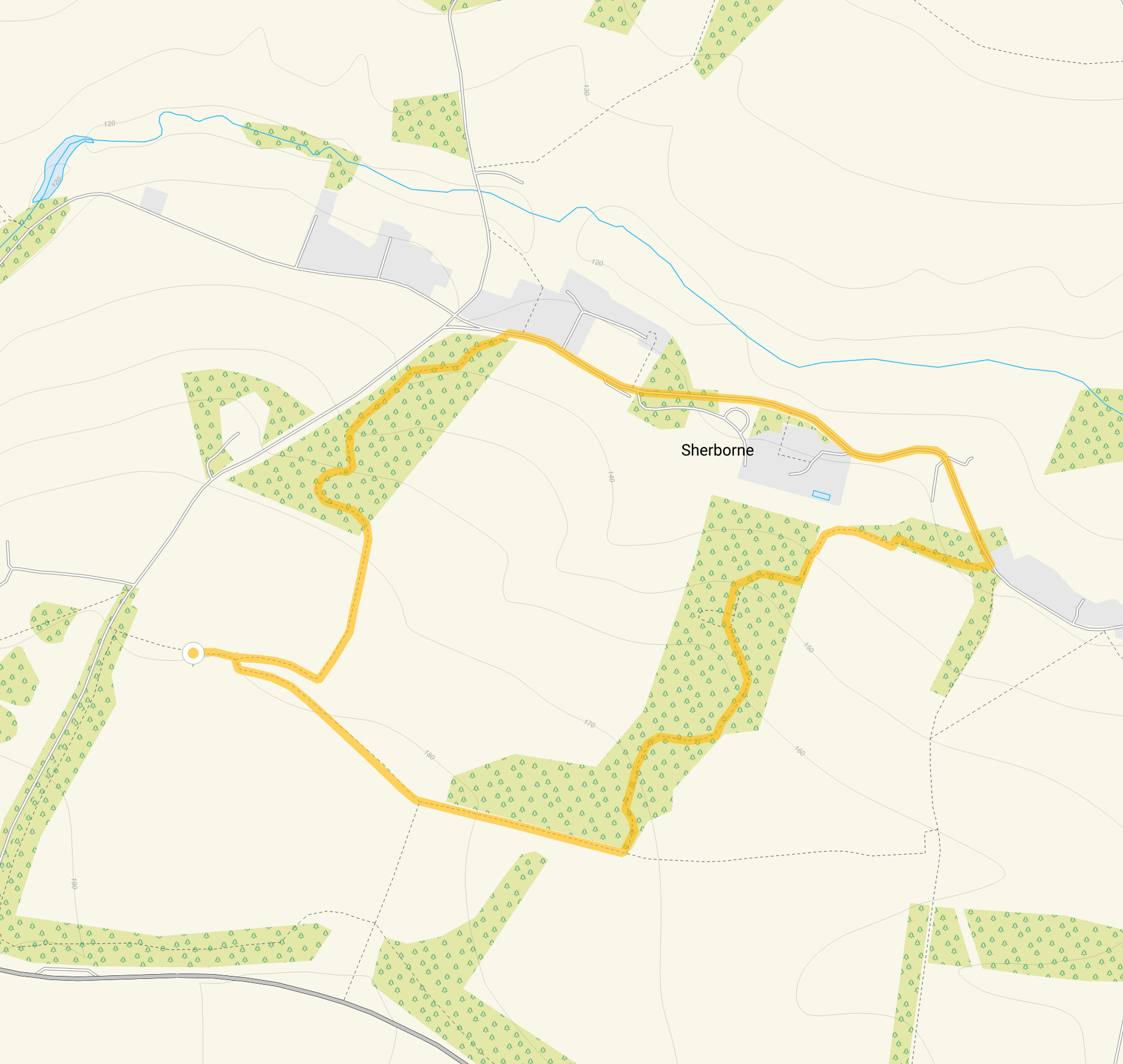 Route map for Sherborne Park Walk, a 2.5 mile circular walk in Gloucestershire