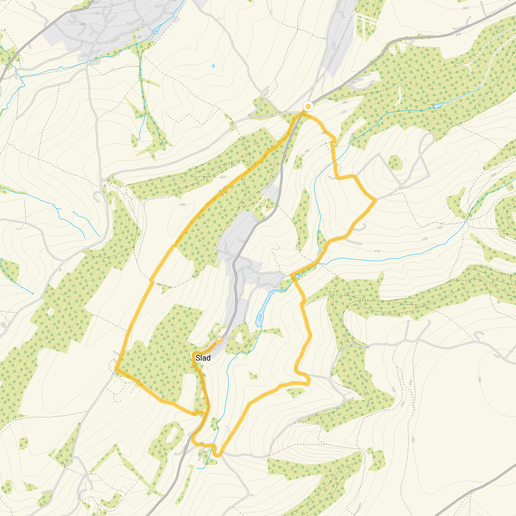 Route map for Slad Valley Walk 2, a 3.75 mile circular walk in Gloucestershire