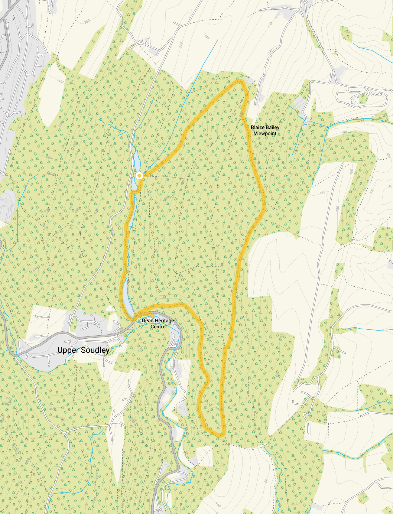 Route map for Soudley Ponds Walk 2, a 3.75 mile circular walk in Gloucestershire