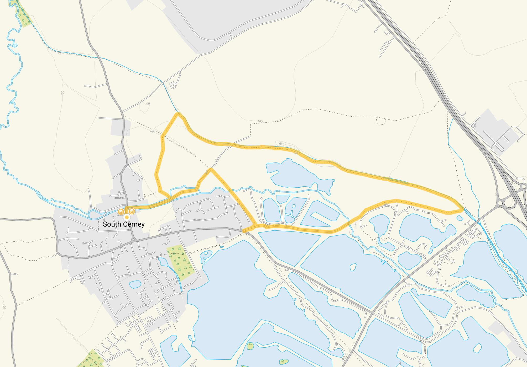 Route map for South Cerney Walk, a 3.5 mile circular walk in Gloucestershire