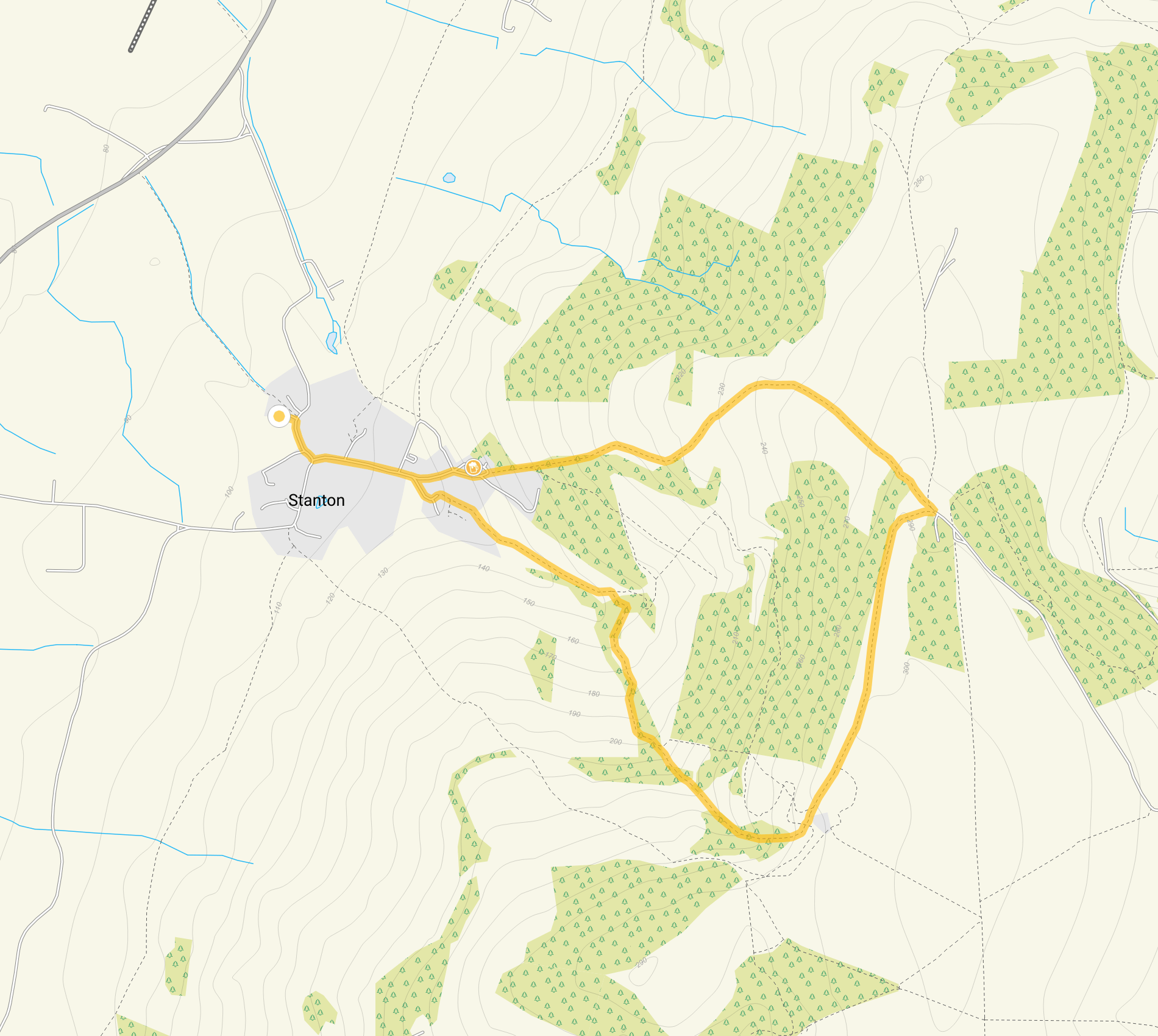Route map for Stanton Walk 1, a 2.75 mile circular walk in Gloucestershire