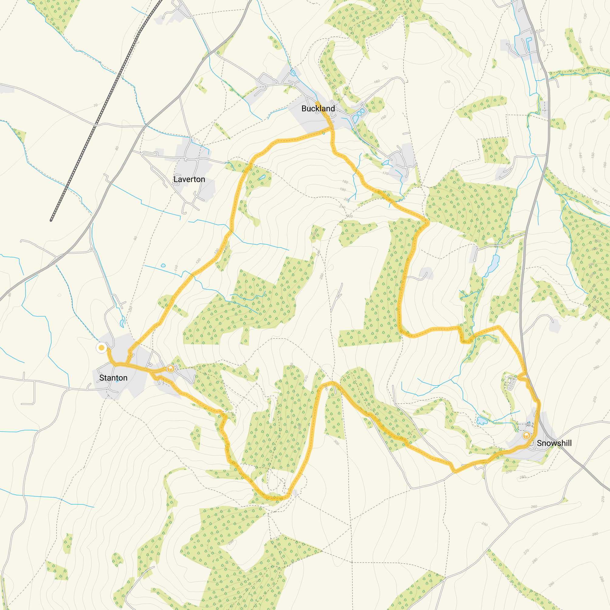 Route map for Stanton Walk 2, a 6.75 mile circular walk in Gloucestershire