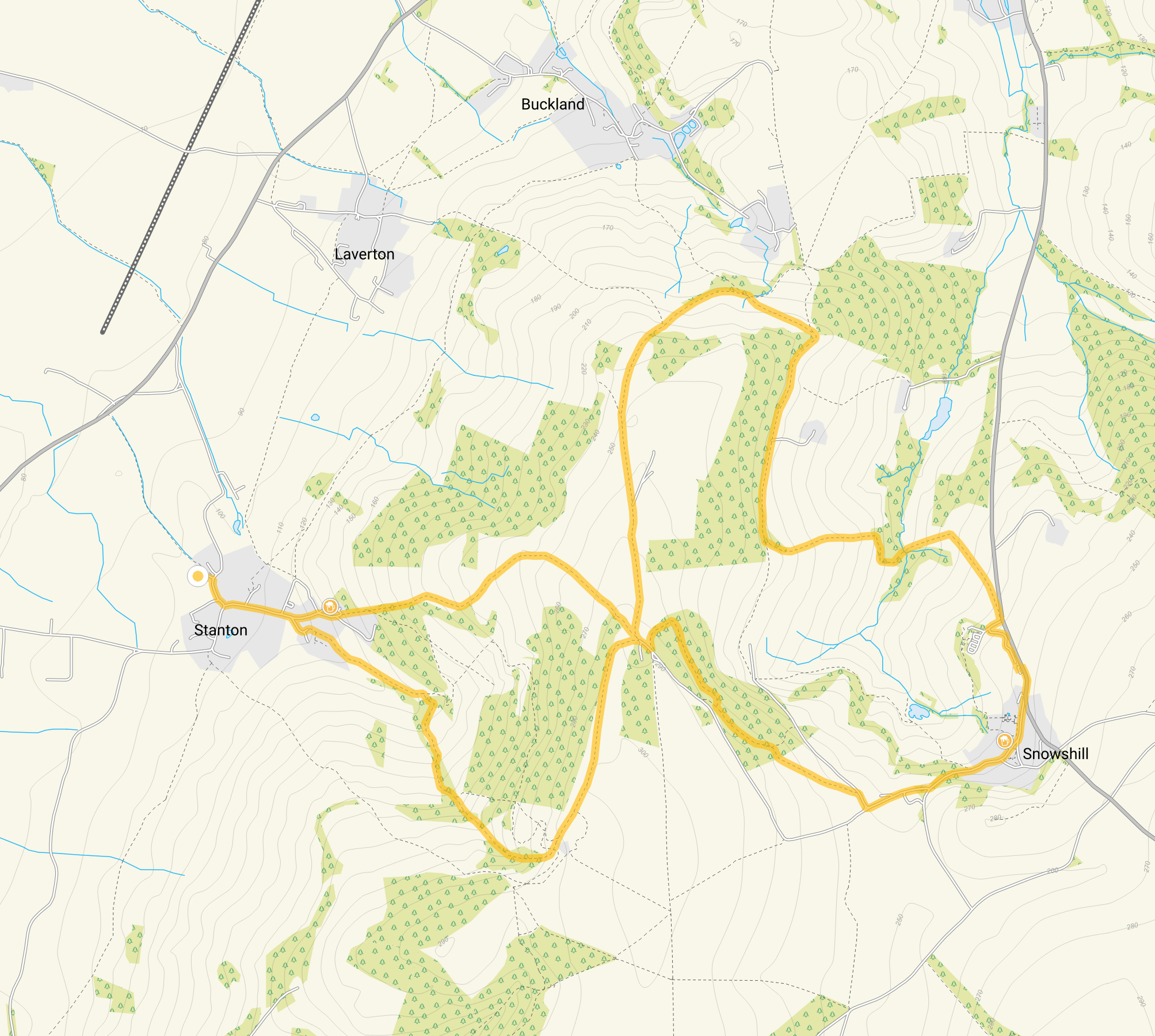 Route map for Stanton Walk 3, a 6.75 mile circular walk in Gloucestershire