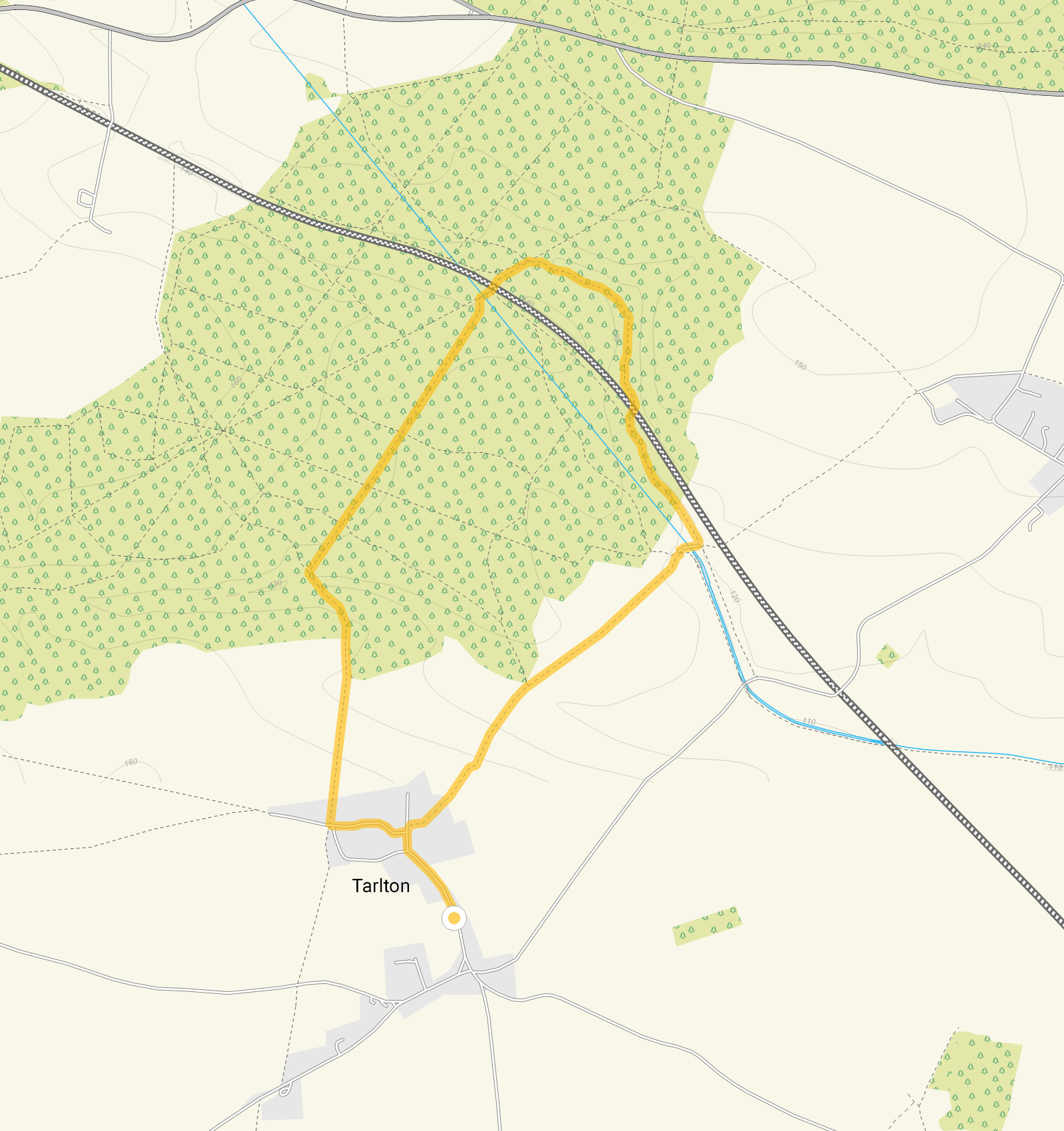 Route map for Tarlton Walk, a 2.75 mile circular walk in Gloucestershire