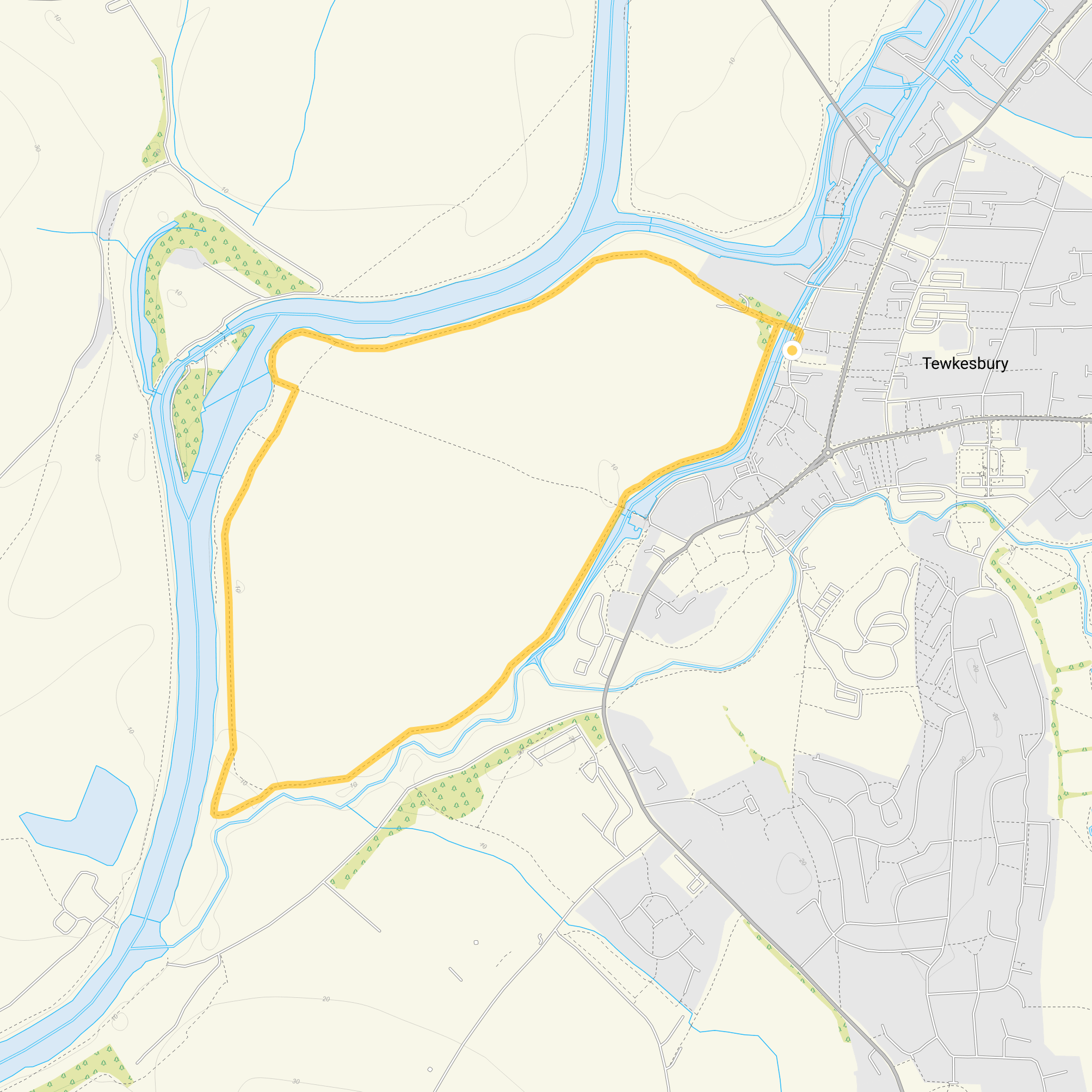 Route map for Tewkesbury Walk, a 2.75 mile circular walk in Gloucestershire
