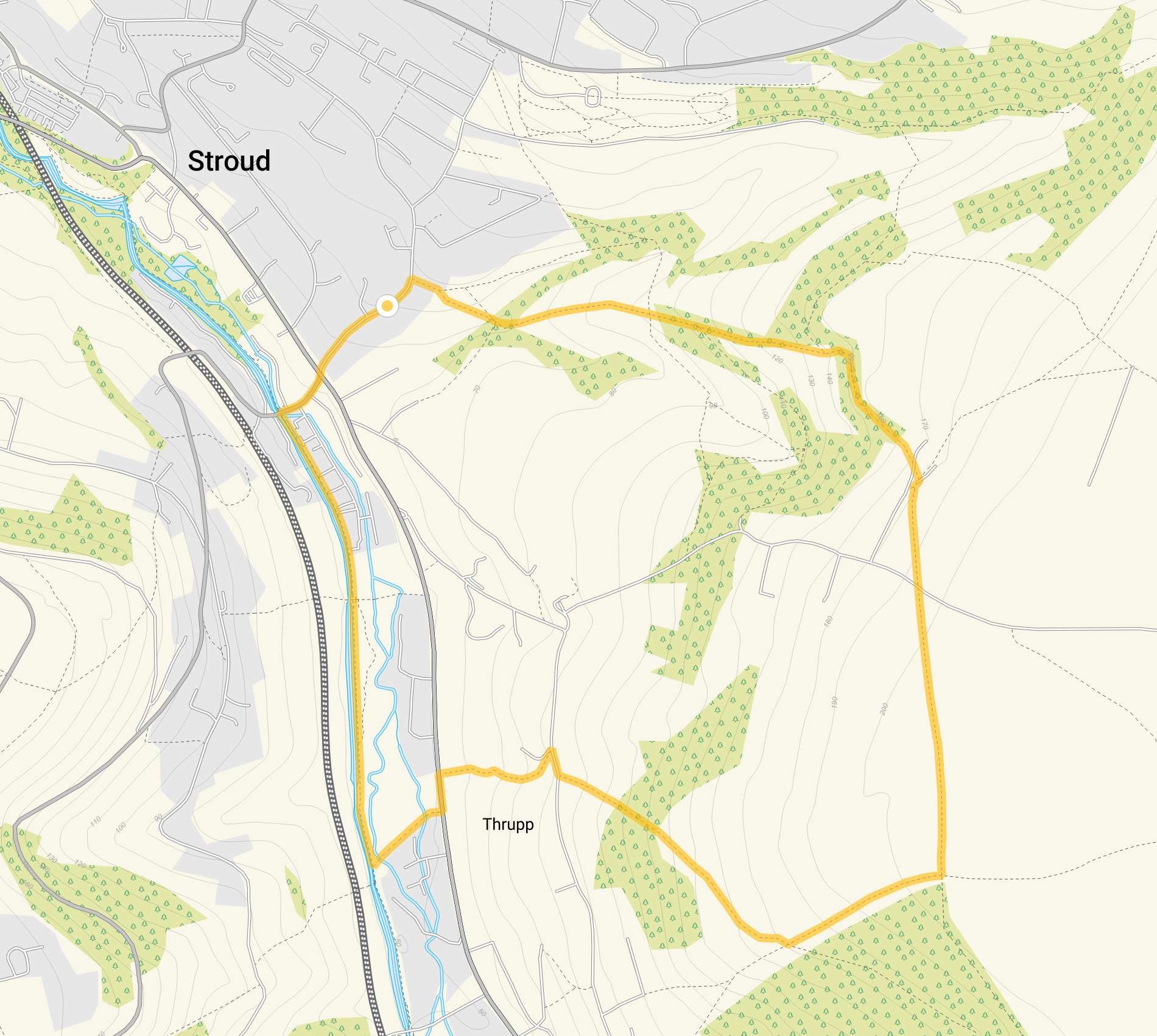 Route map for The Heavens Walk, a 2.75 mile circular walk in Gloucestershire