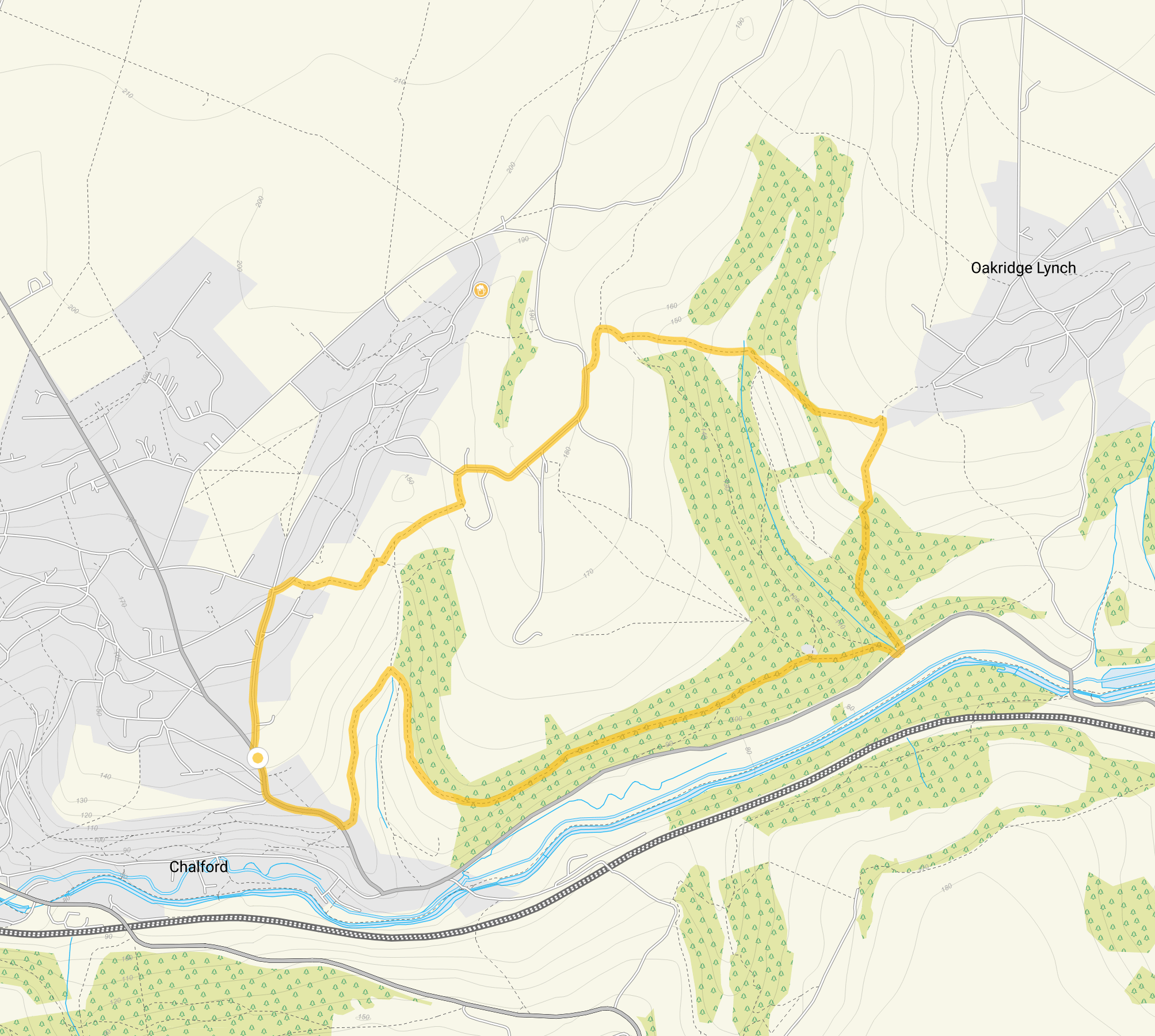 Route map for Three Groves Wood Walk, a 2.5 mile circular walk in Gloucestershire