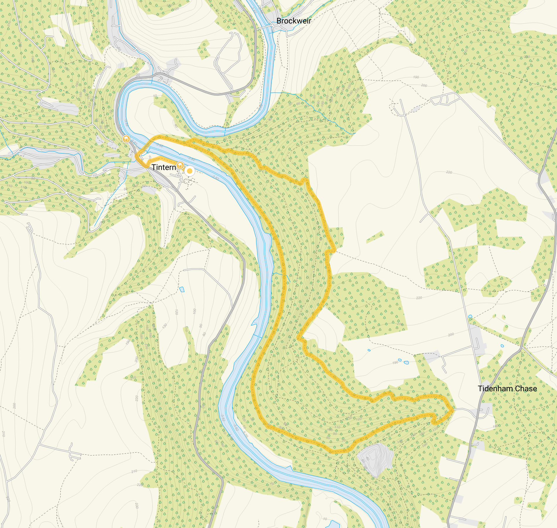 Route map for Tintern and Offas Dyke Walk 2, a 6.25 mile circular walk in Gloucestershire