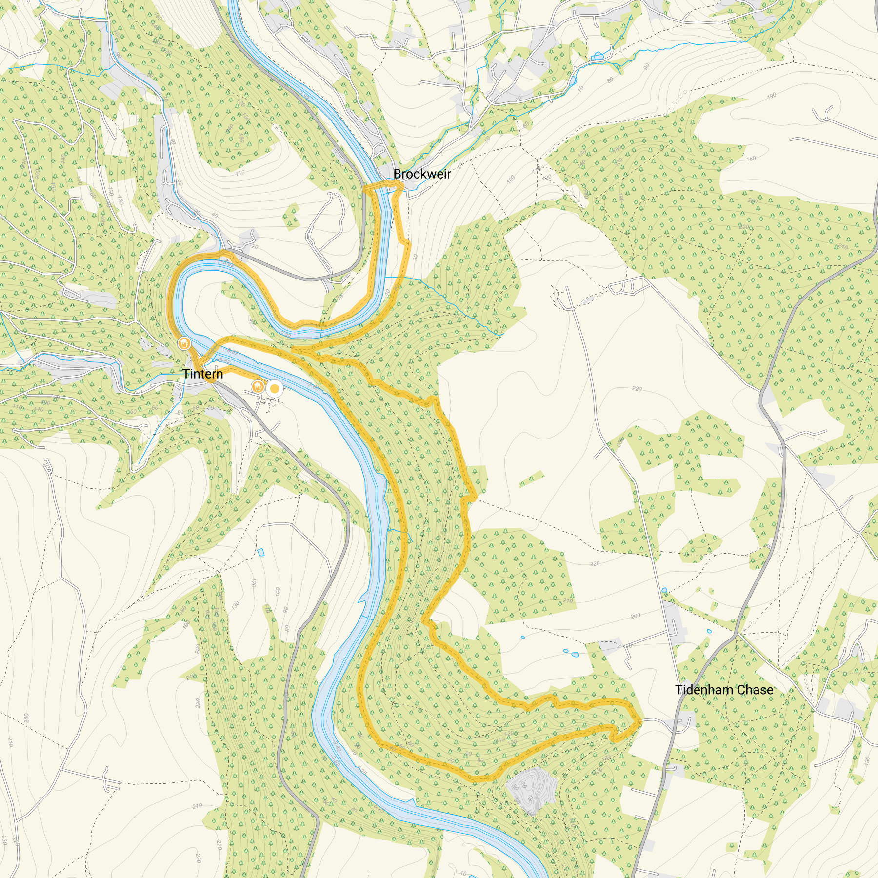 Route map for Tintern and Offas Dyke Walk 3, an 8.5 mile circular walk in Gloucestershire
