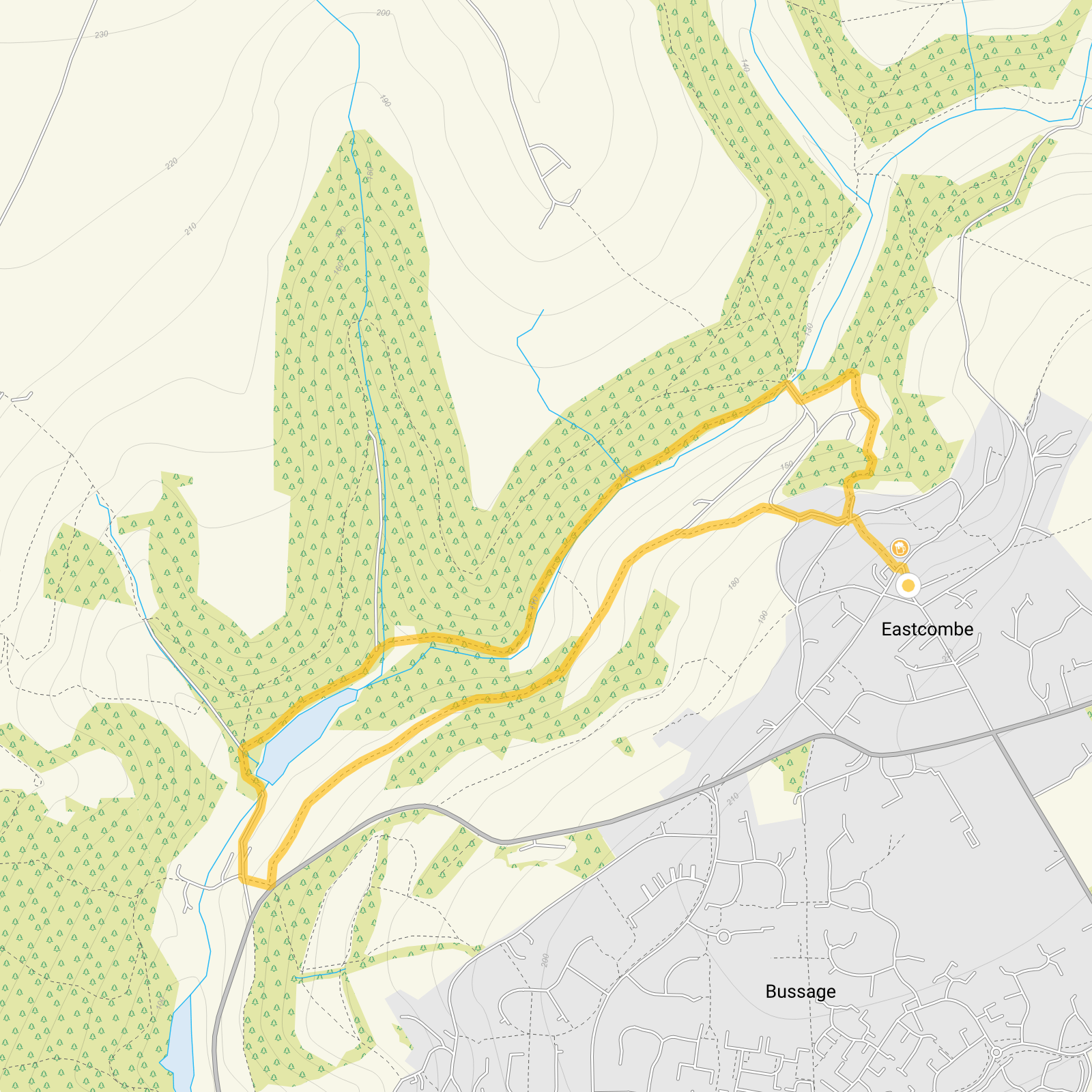 Route map for Toadsmoor Valley Walk 1, a 1.75 mile circular walk in Gloucestershire